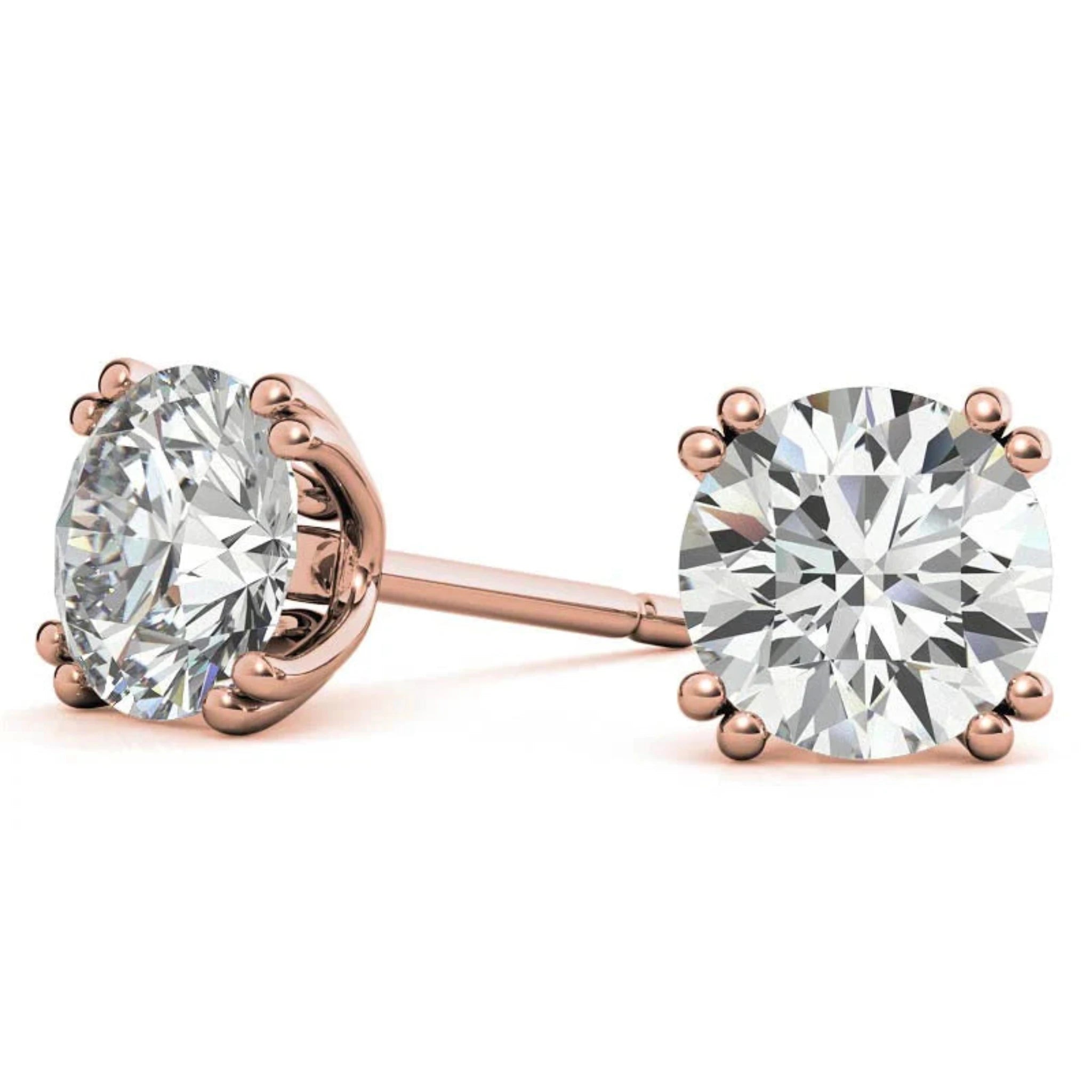 Premium Round-Cut Solitaire Rose Gold Silver Double Prong-Set Earring For Woman