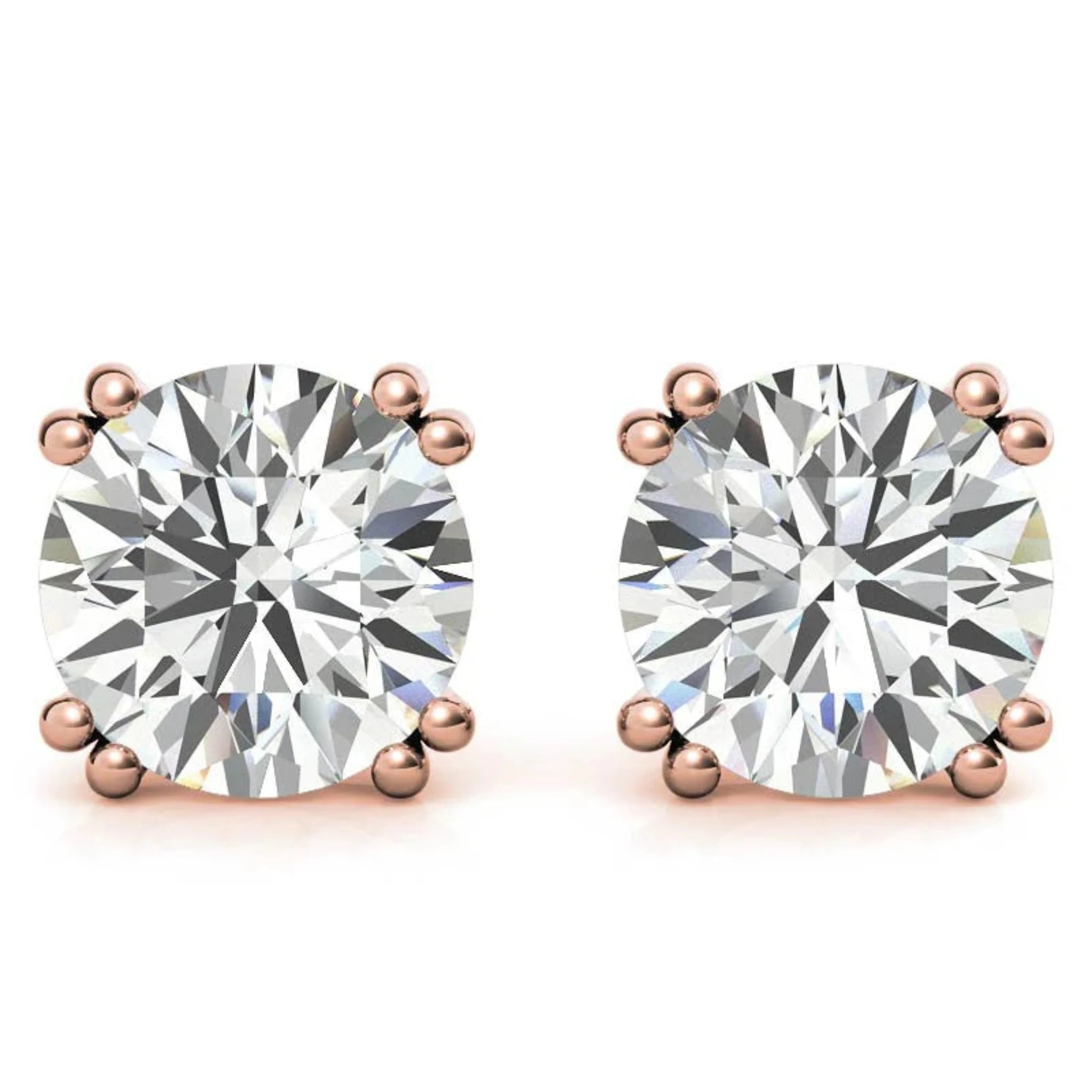 Premium Round-Cut Solitaire Rose Gold Silver Double Prong-Set Earring For Woman