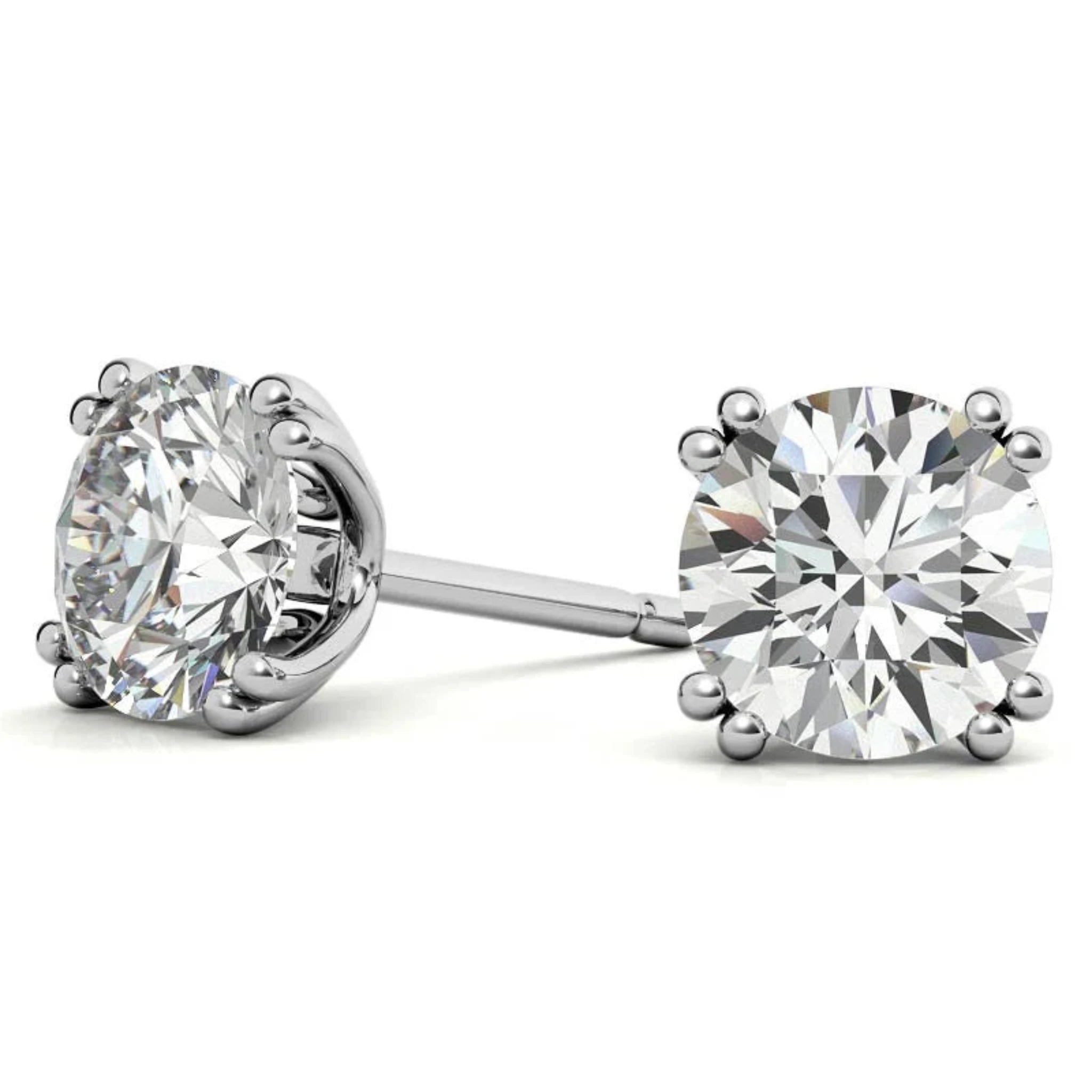 Premium Round-Cut Solitaire White Gold Silver Double Prong-Set Earring For Woman