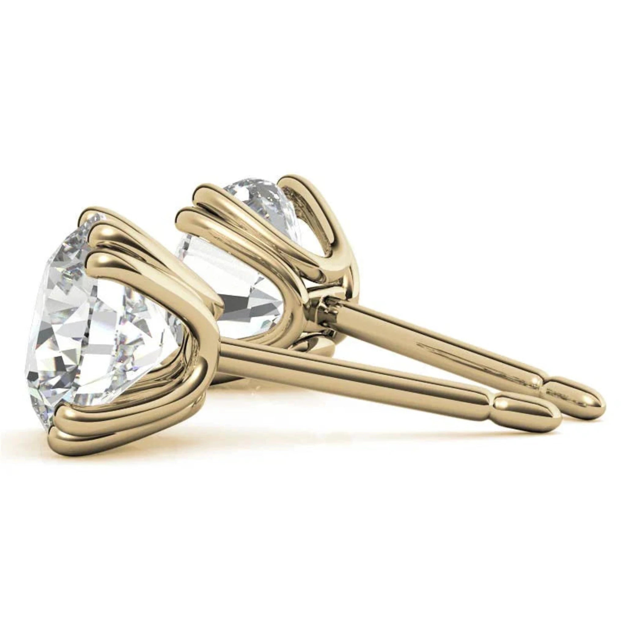 Premium Round-Cut Solitaire Yellow Gold Silver Double Prong-Set Earring For Woman