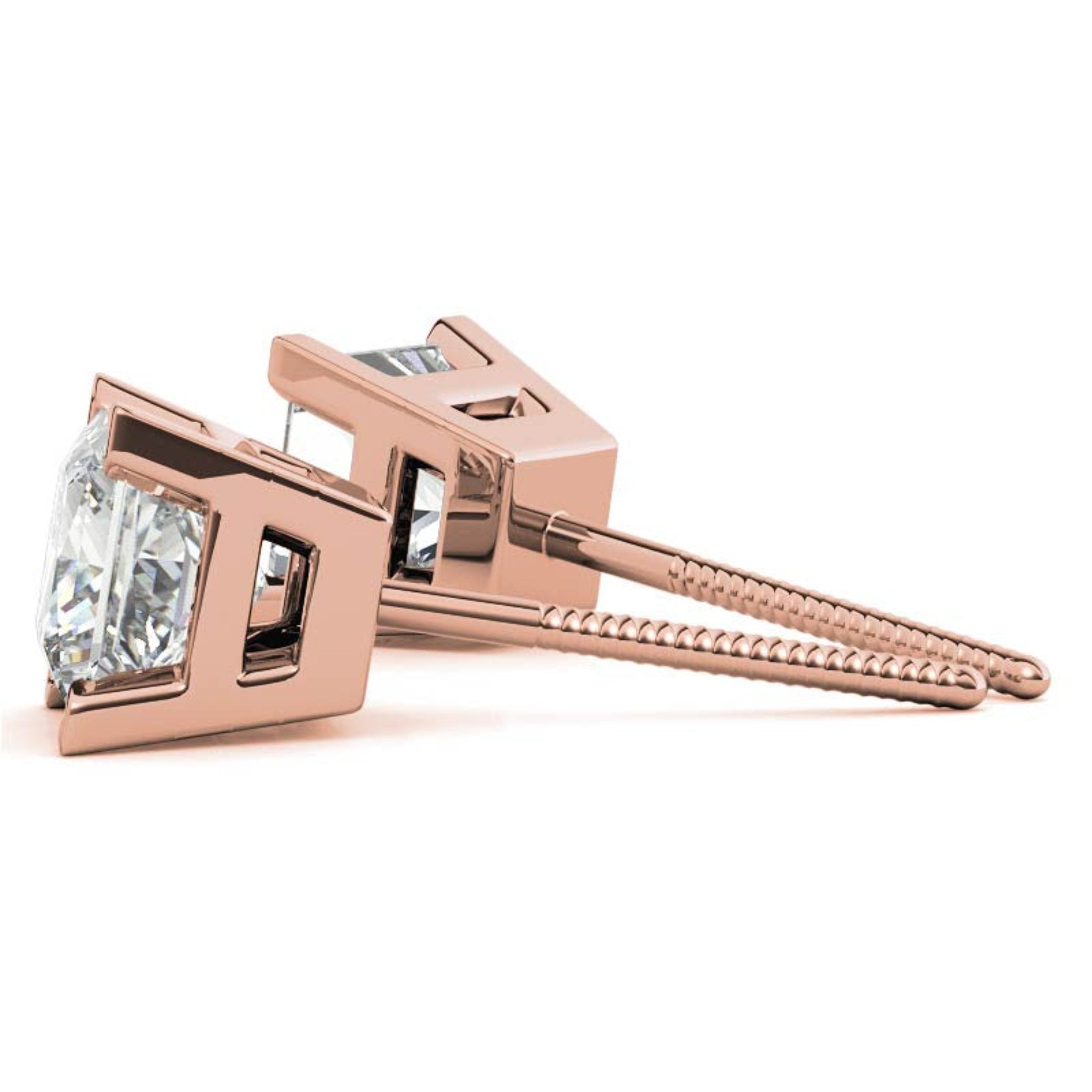 Princess-Cut Solitaire Rose Gold Silver Block Prong-Cut Earring For Woman