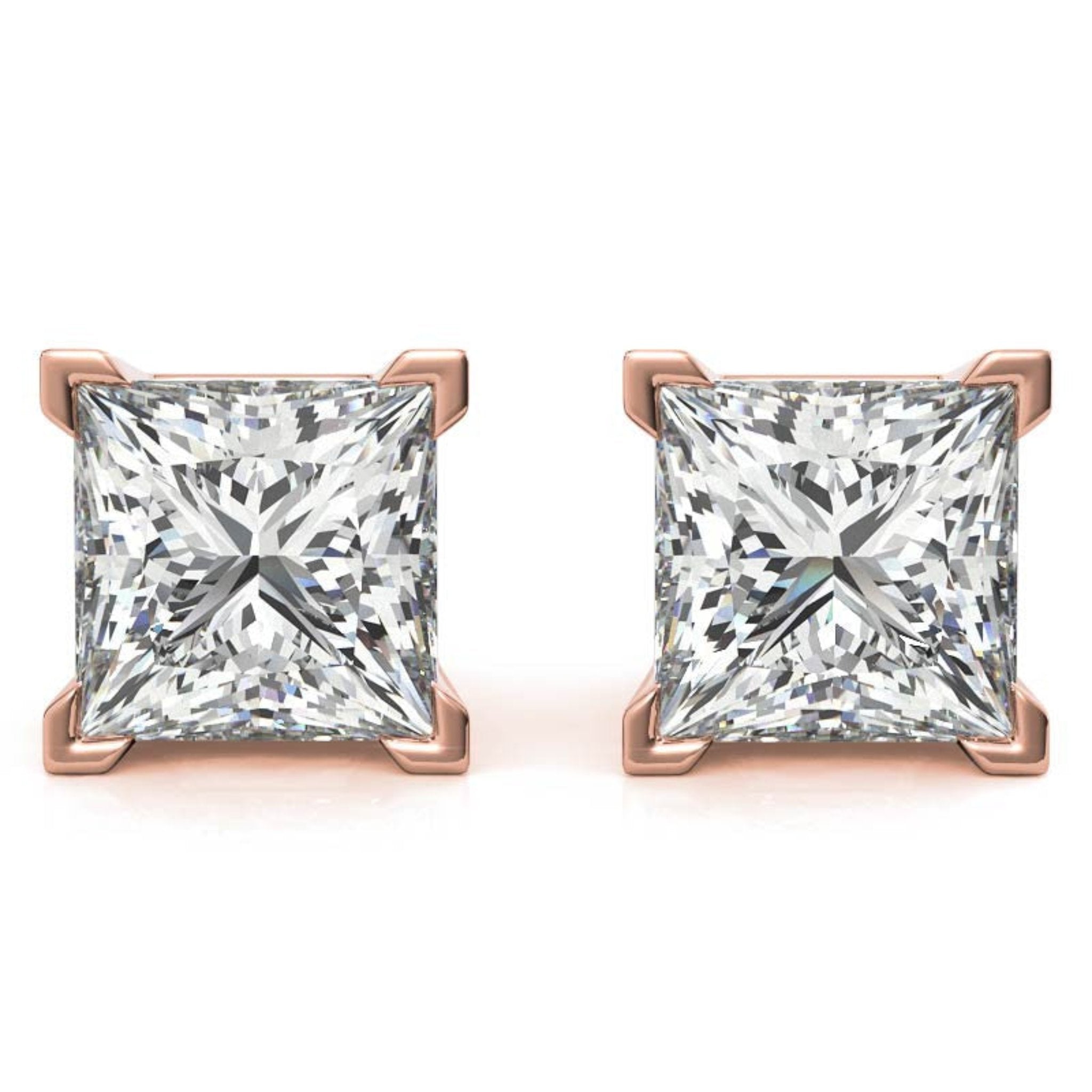 Princess-Cut Solitaire Rose Gold Silver Block Prong-Cut Earring For Woman