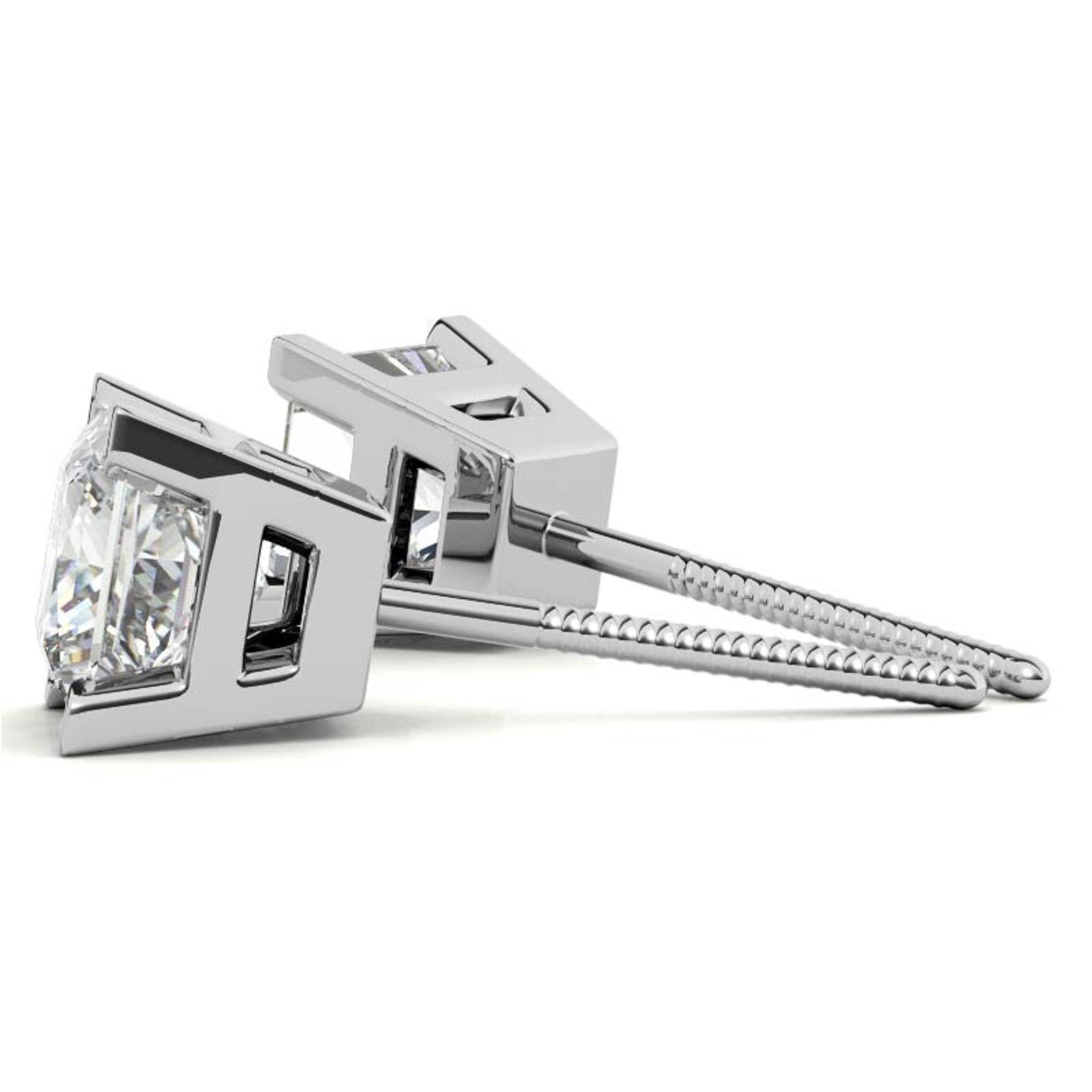 Modern Square-Cut White Gold Silver Block Prong-Cut Earring For Woman