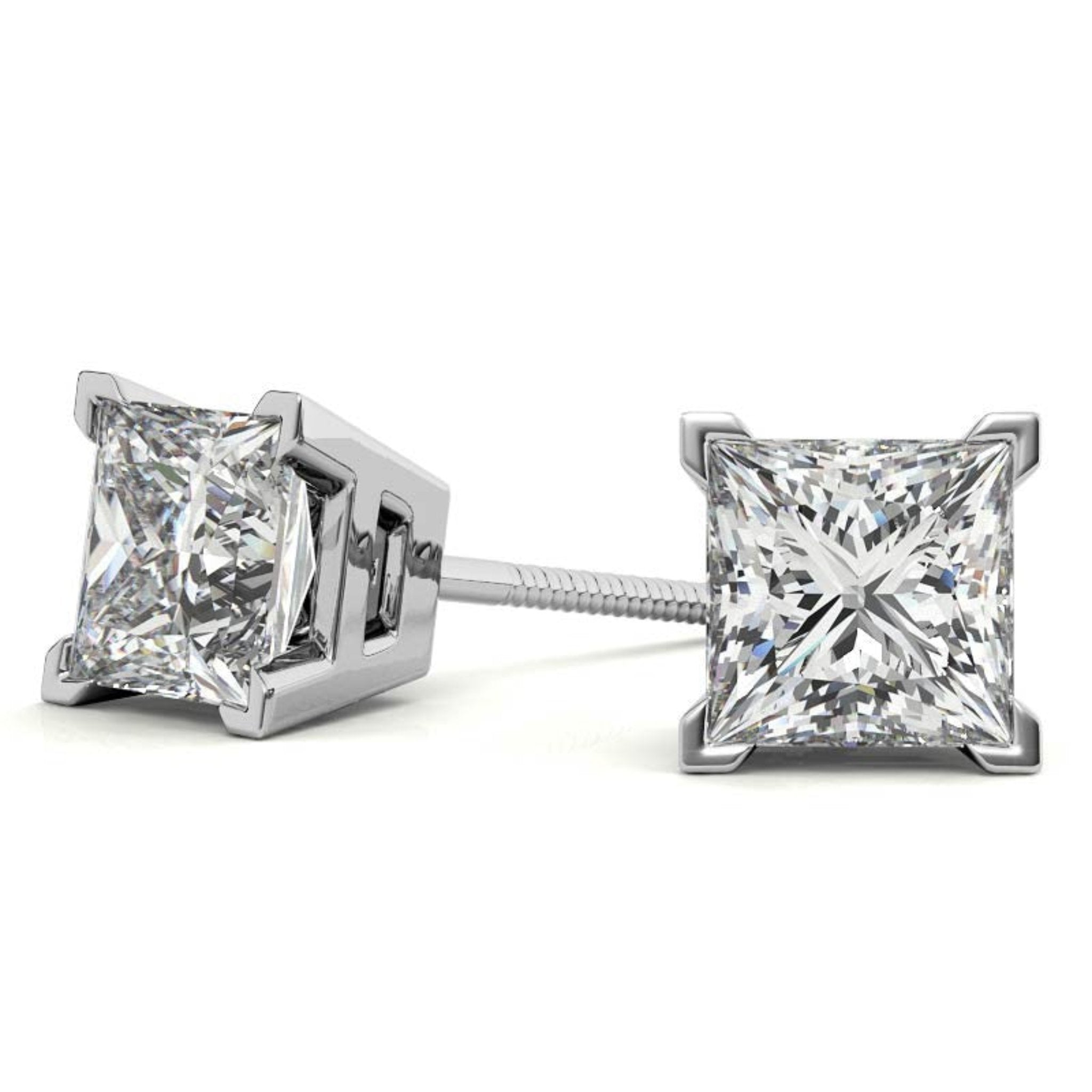 Modern Square-Cut White Gold Silver Block Prong-Cut Earring For Woman