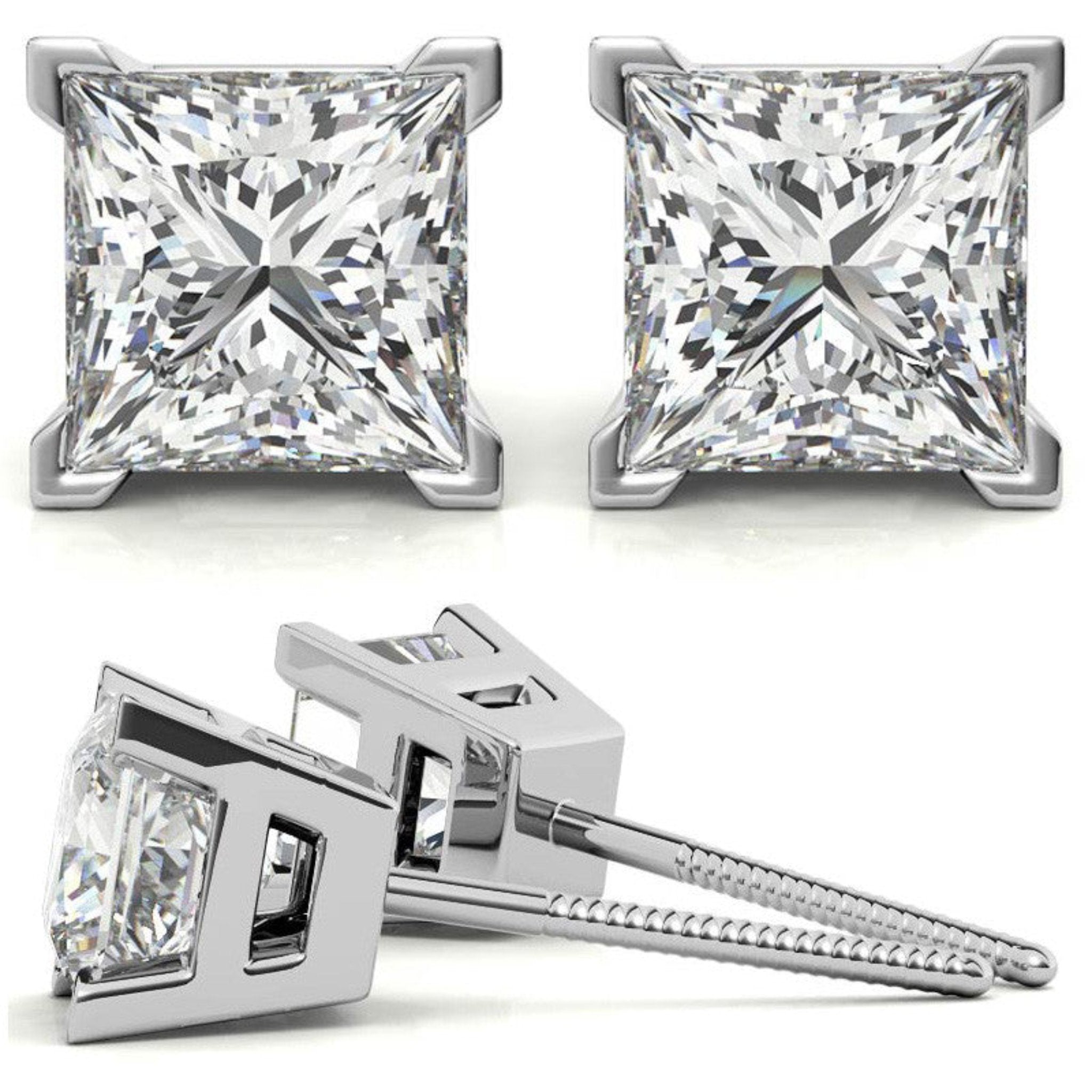 Modern Square-Cut White Gold Silver Block Prong-Cut Earring For Woman