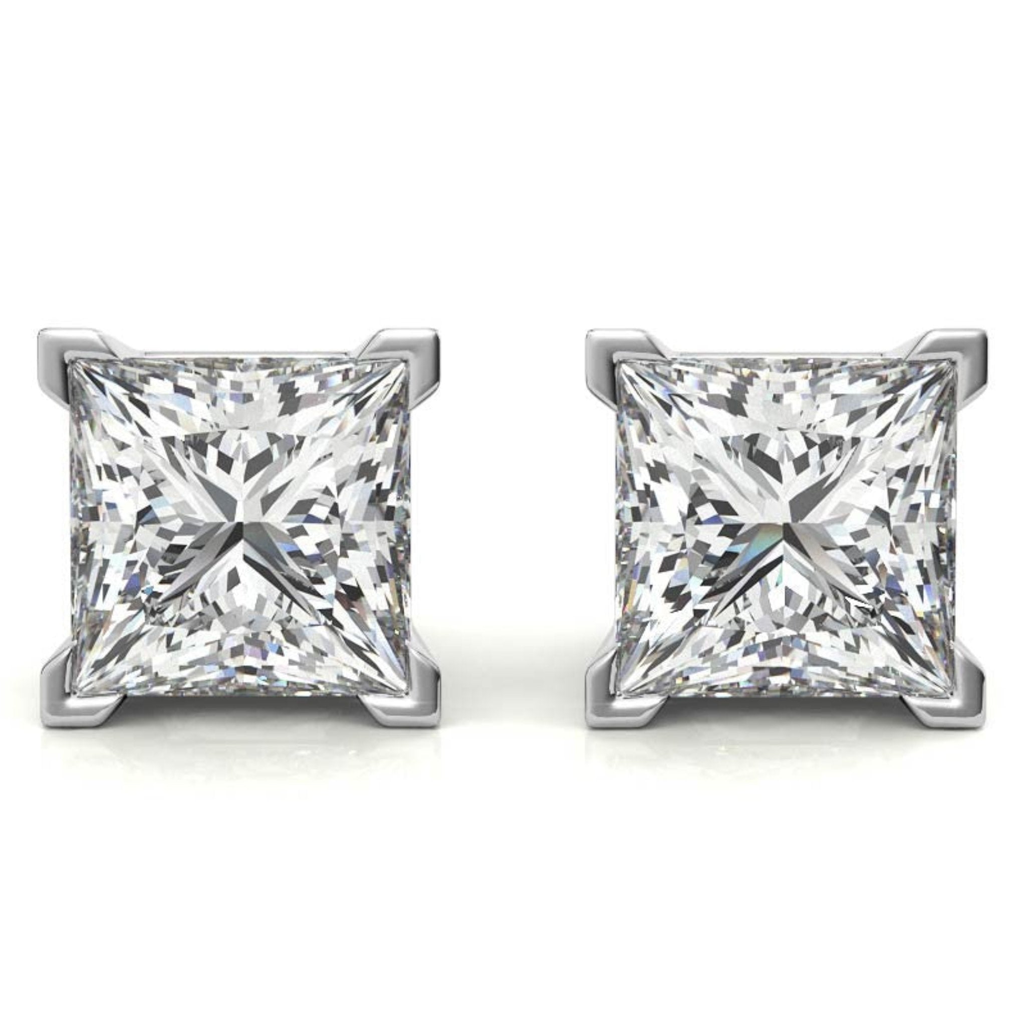 Modern Square-Cut White Gold Silver Block Prong-Cut Earring For Woman