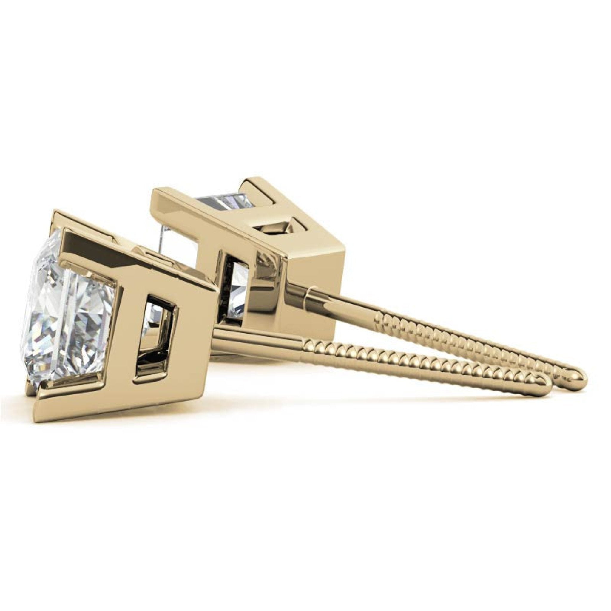 Sparkling Brilliance Princess-Cut Solitaire Yellow Gold Silver Block Prong-Cut Earring For Woman