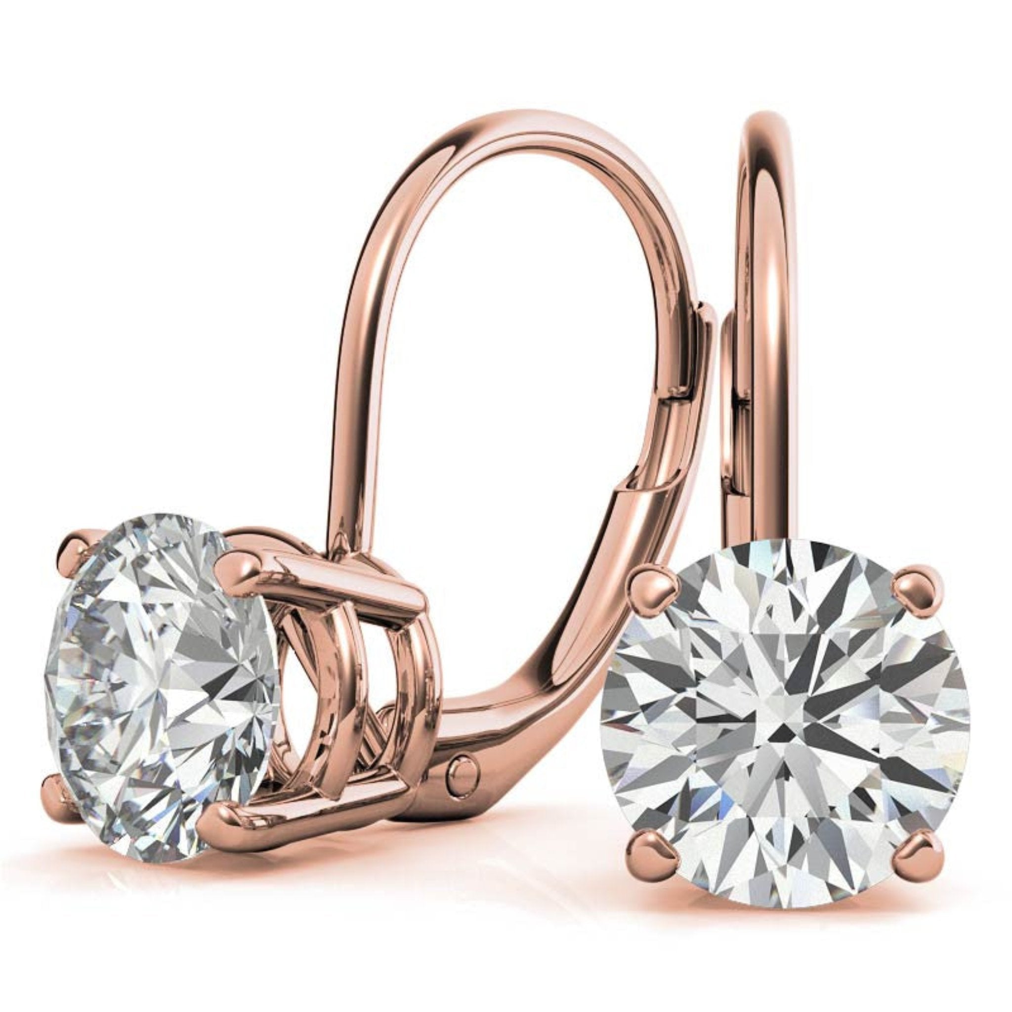 Classic Solitaire Round-Cut Rose Gold Silver Lever-Back Stud Earring for Women