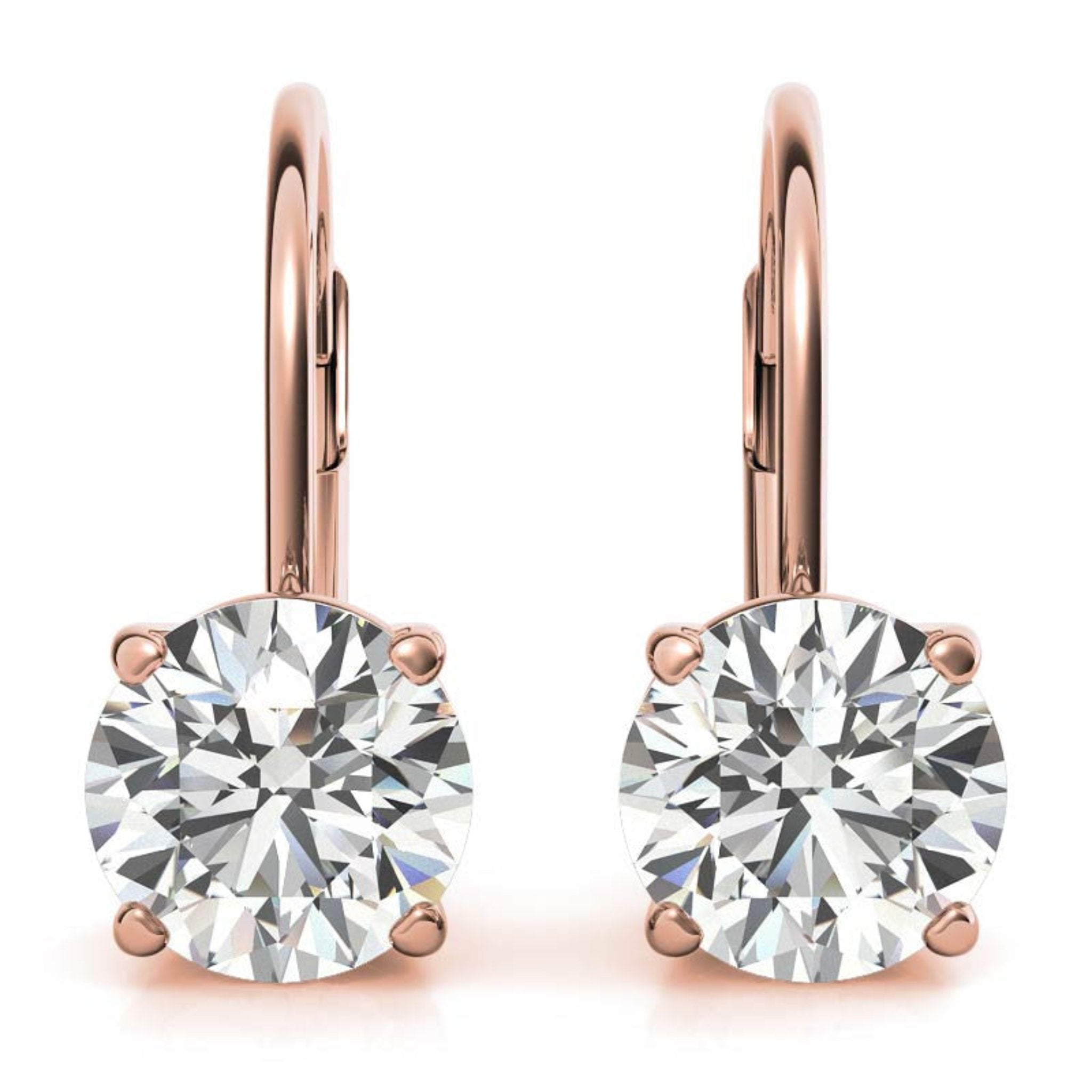 Classic Solitaire Round-Cut Rose Gold Silver Lever-Back Stud Earring for Women