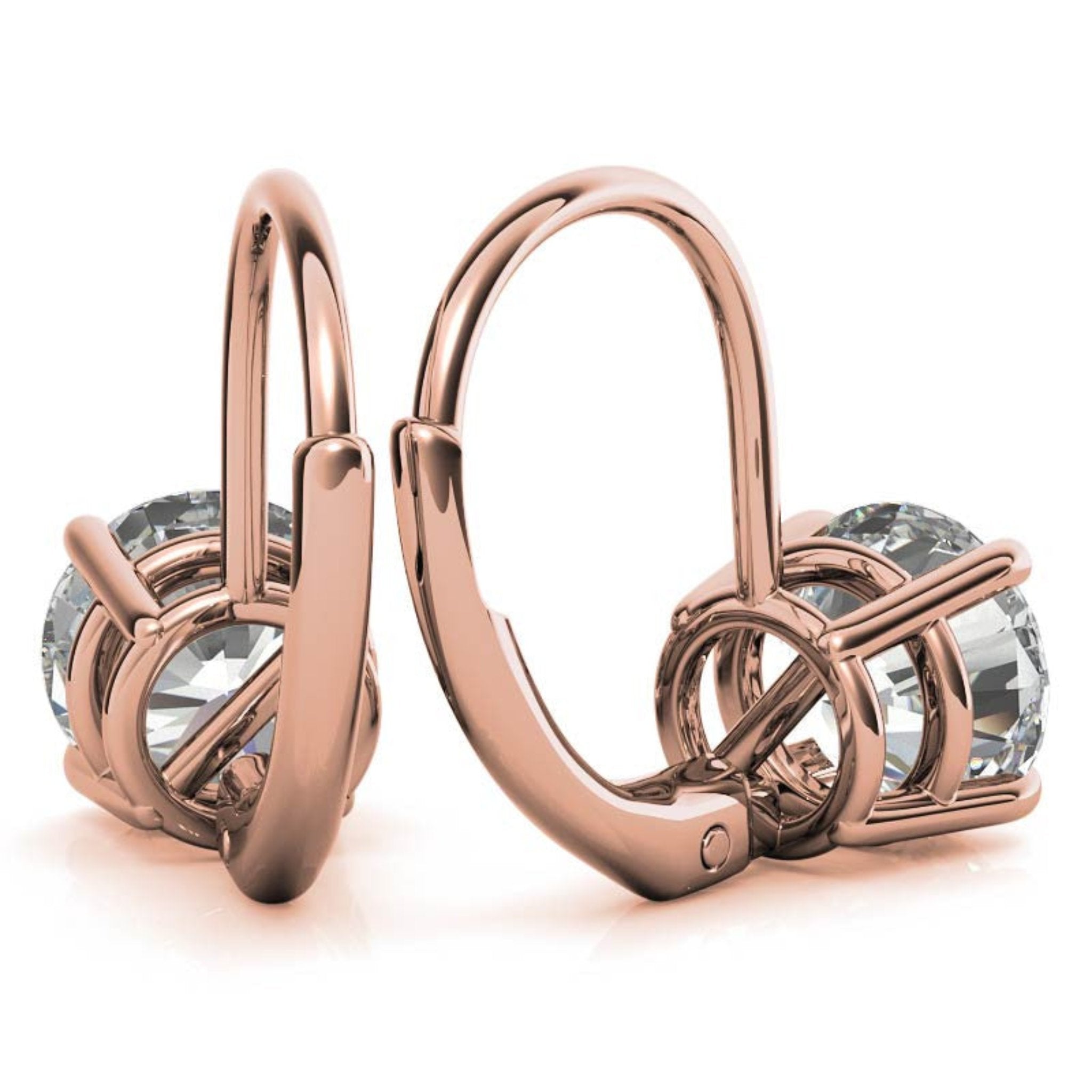 Classic Solitaire Round-Cut Rose Gold Silver Lever-Back Stud Earring for Women