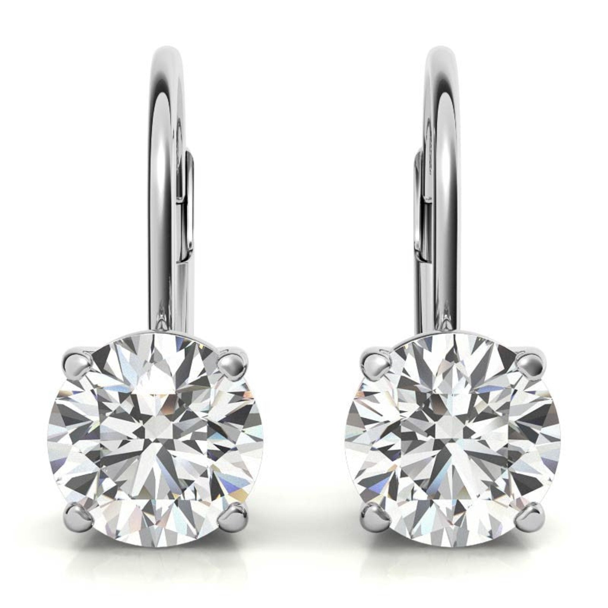 Minimalist Round-Cut White Gold Silver Lever-Back Stud Earring For Women