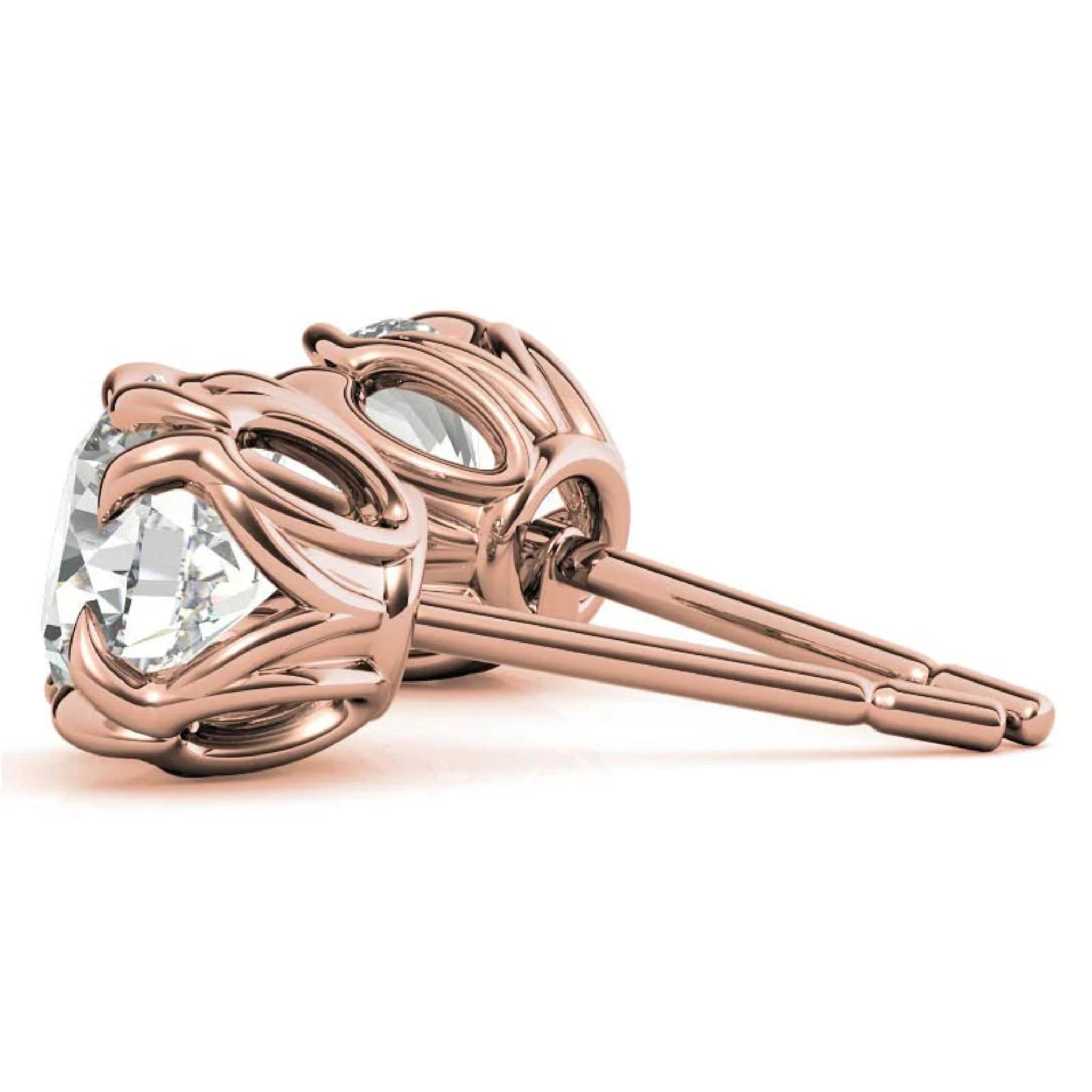 Sophisticated Round Floral Rose Gold Silver Intricate Claw Double Prong-Set Earring For Woman