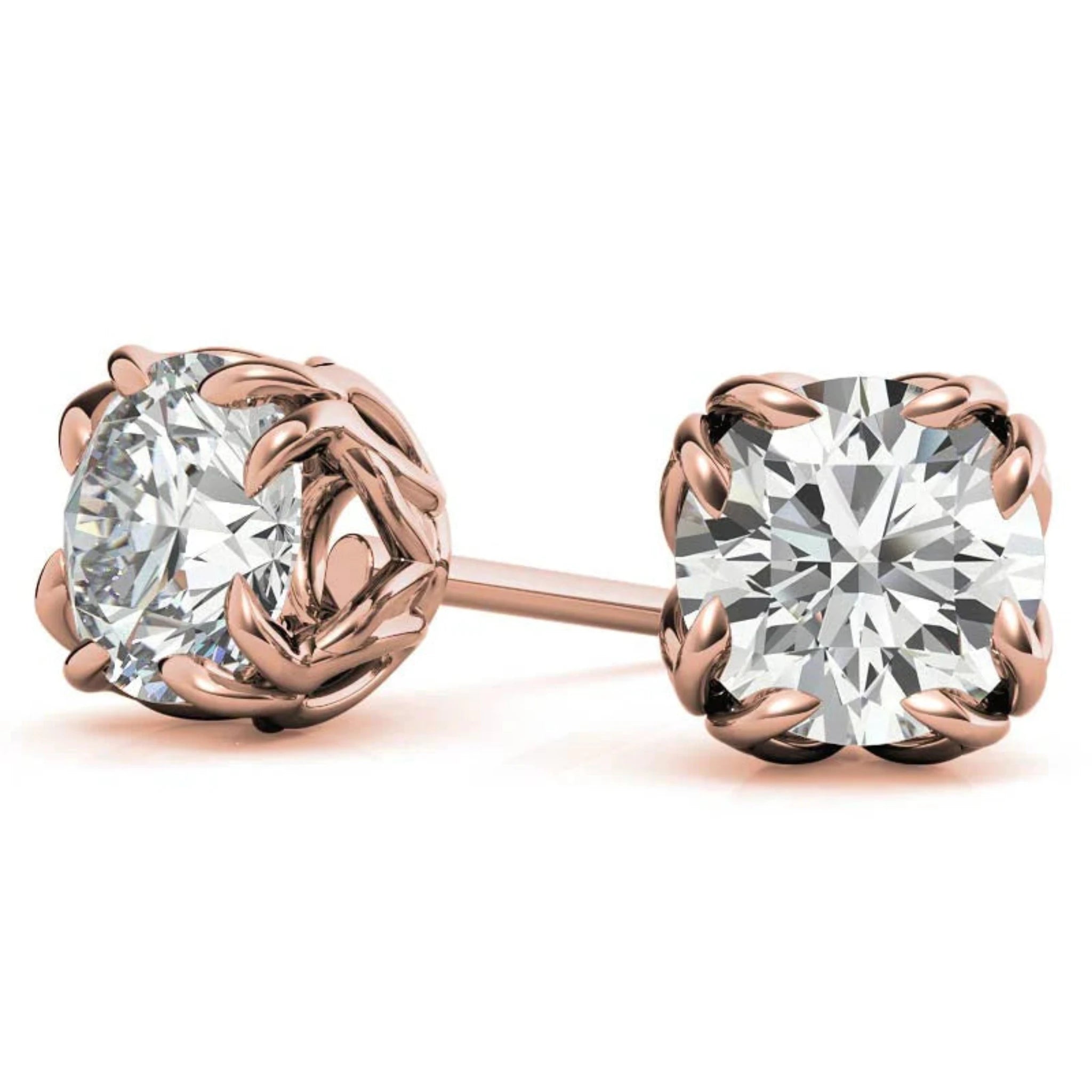 Sophisticated Round Floral Rose Gold Silver Intricate Claw Double Prong-Set Earring For Woman