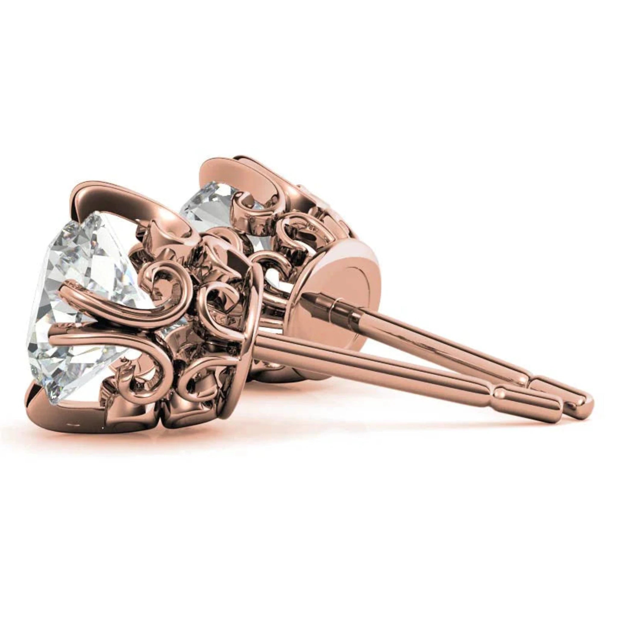 Floral-Inspired Round Diamond Rose Gold Silver Openwork Stud Earrings For Woman