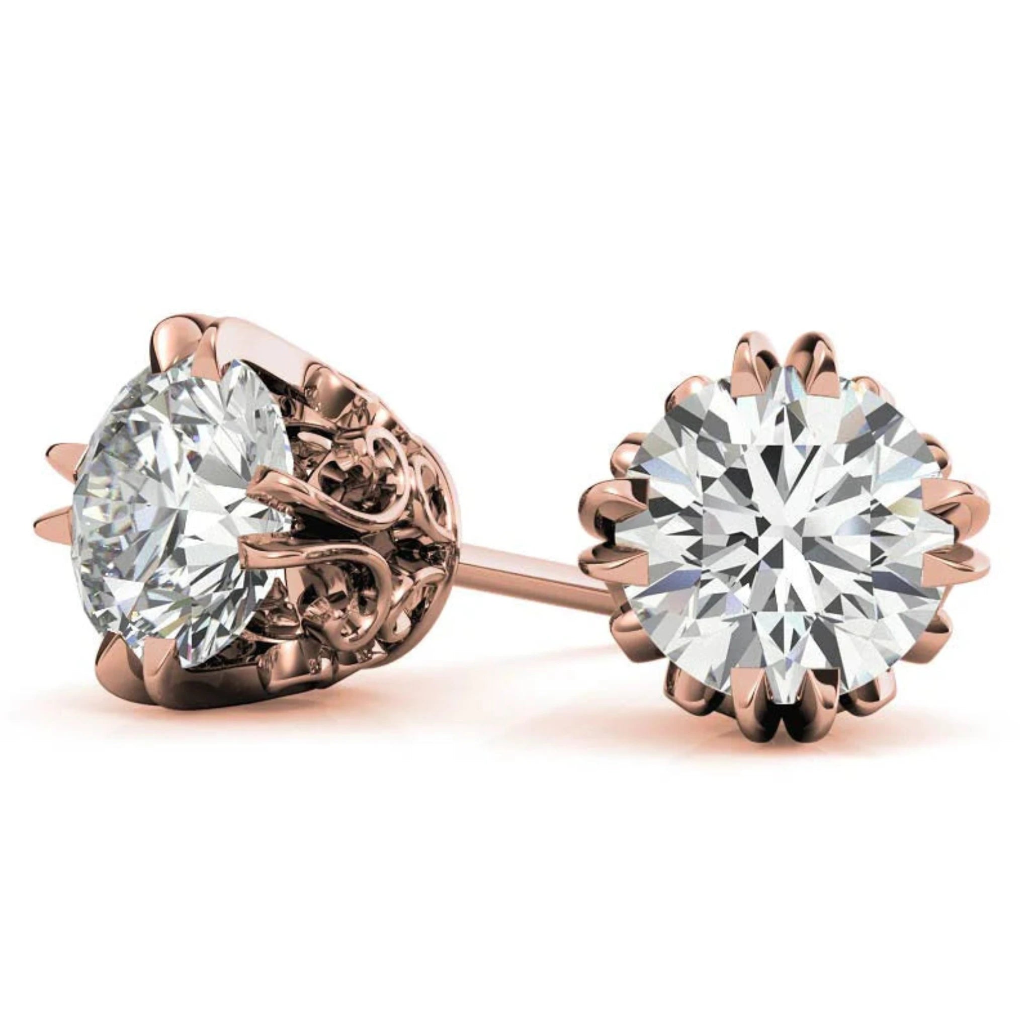 Floral-Inspired Round Diamond Rose Gold Silver Openwork Stud Earrings For Woman