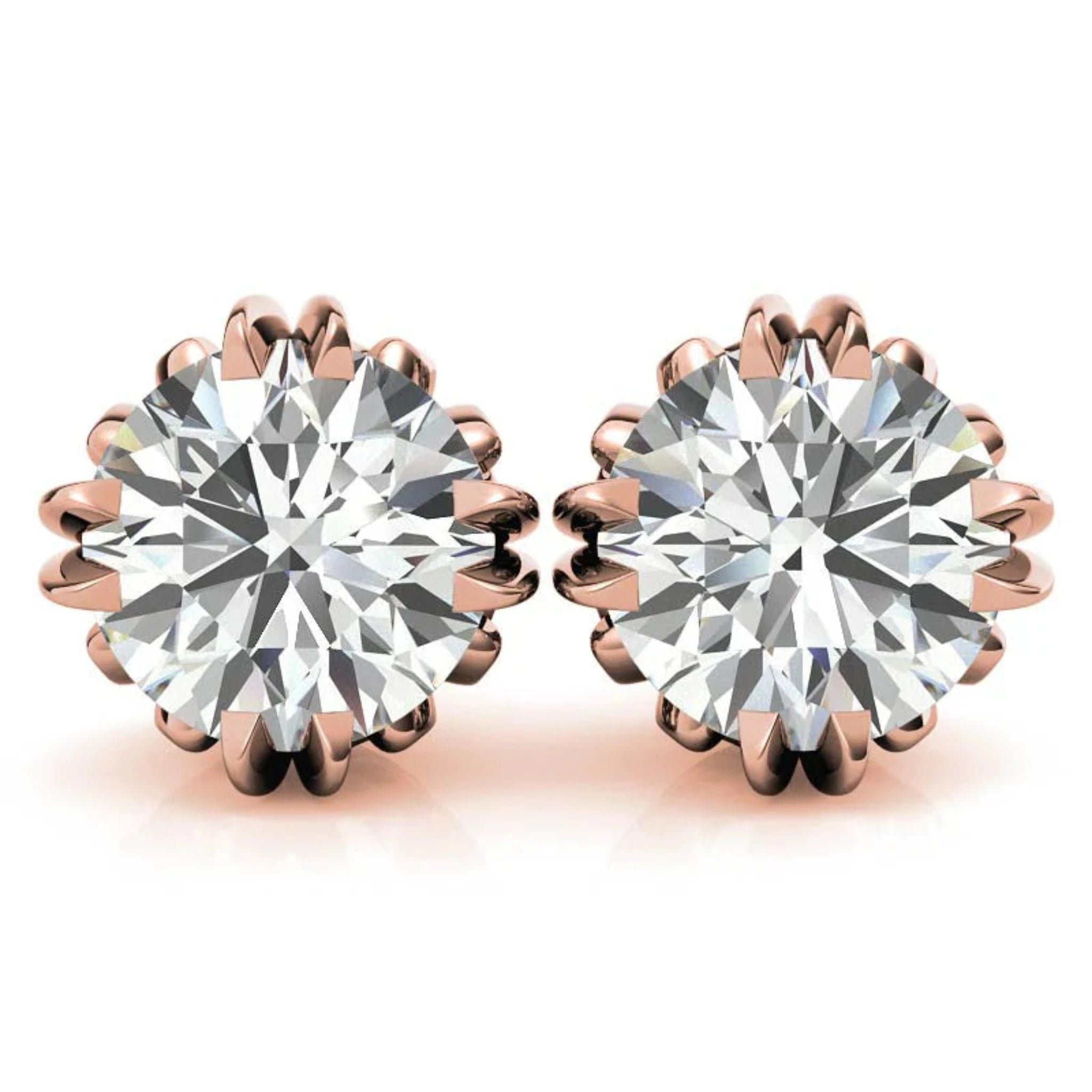 Floral-Inspired Round Diamond Rose Gold Silver Openwork Stud Earrings For Woman