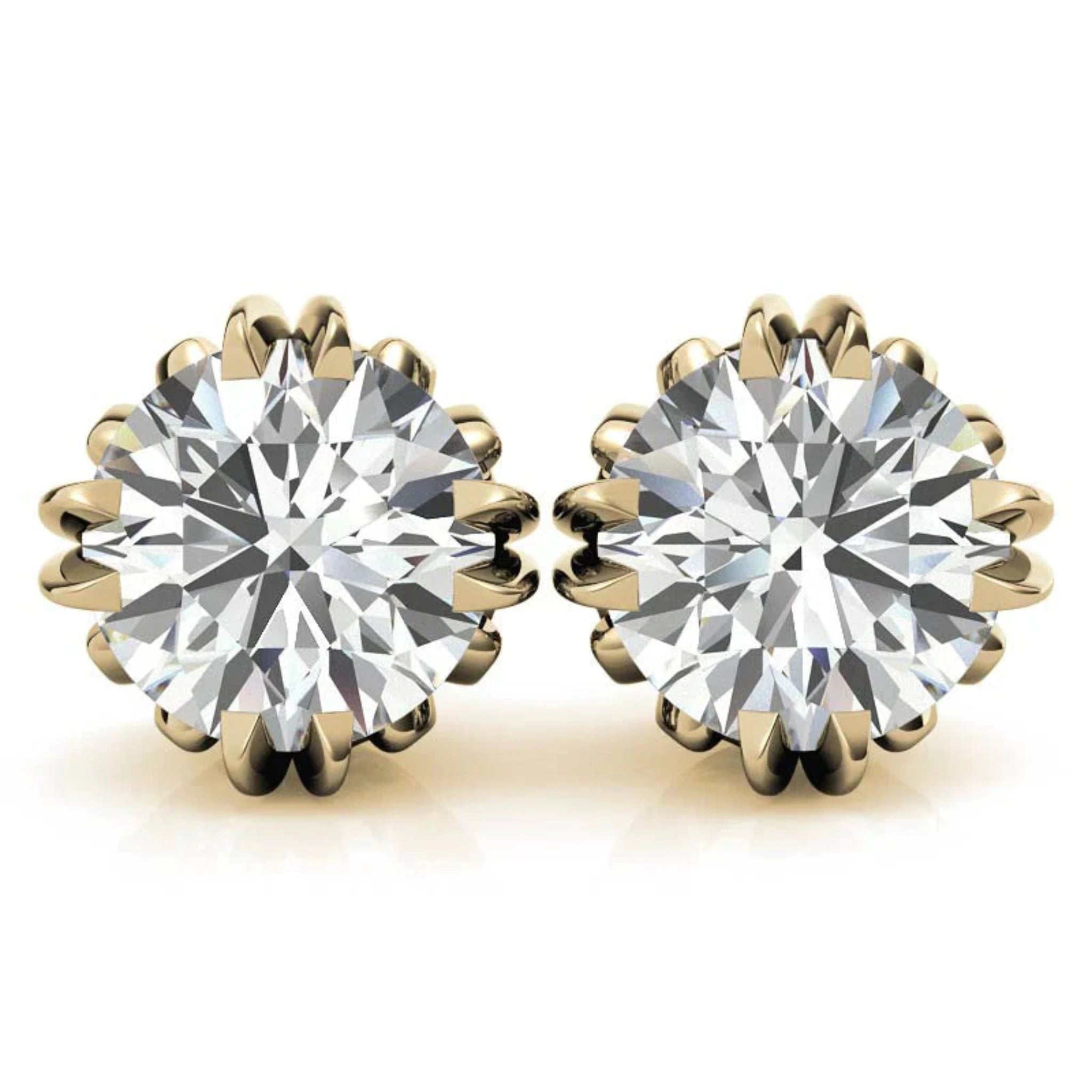 Floral-Inspired Round Diamond Yellow Gold Silver Openwork Stud Earrings For Woman