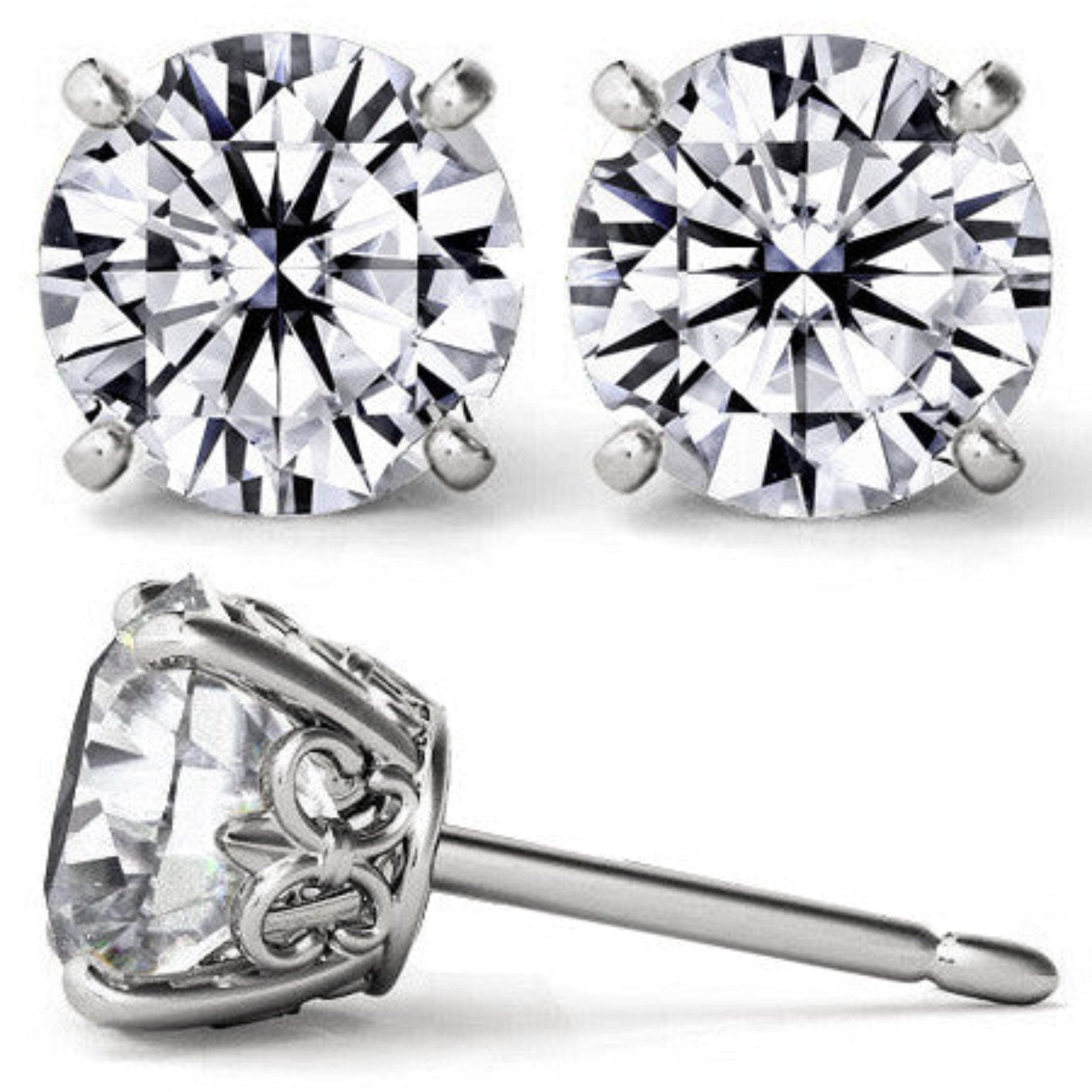 Simple Round White Gold Silver Solitaire Earring For Women