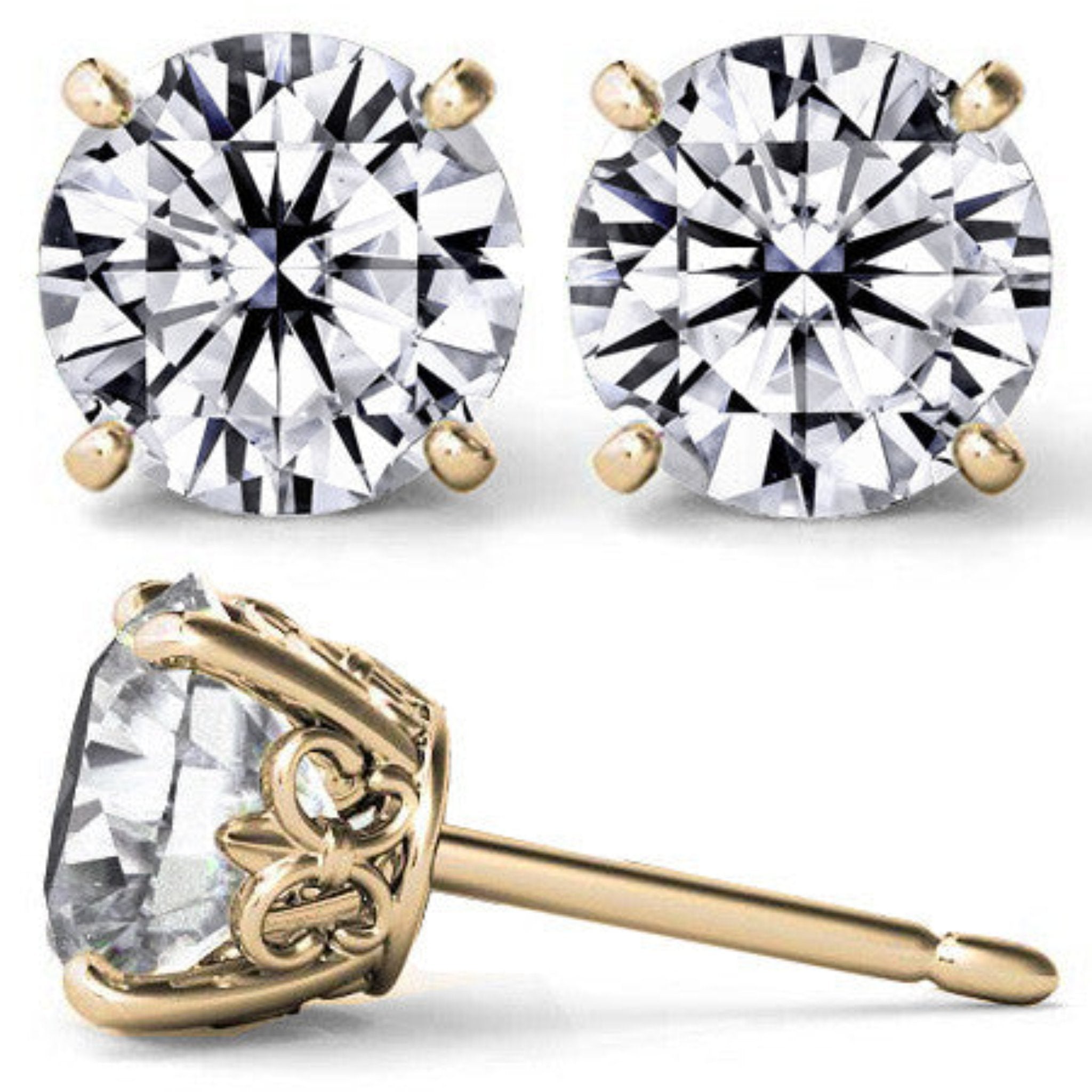 Timeless Round Yellow Gold Silver Solitaire Earring For Woman