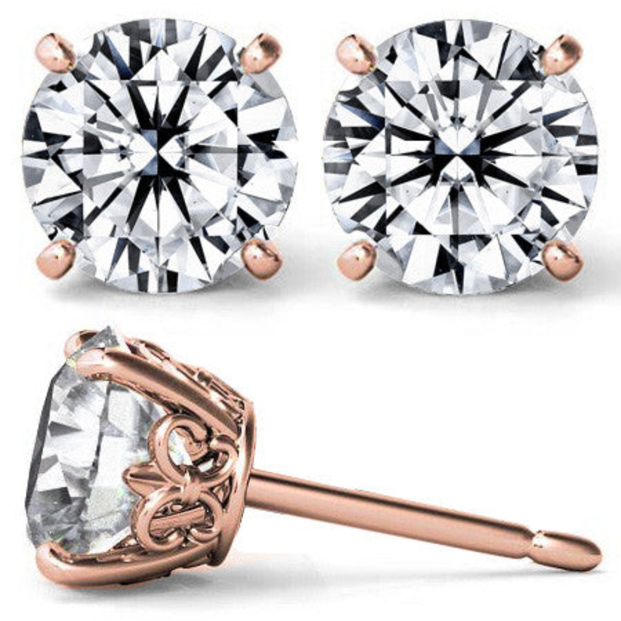 Sparkling Round Rose Gold Silver Solitaire Earring For Woman