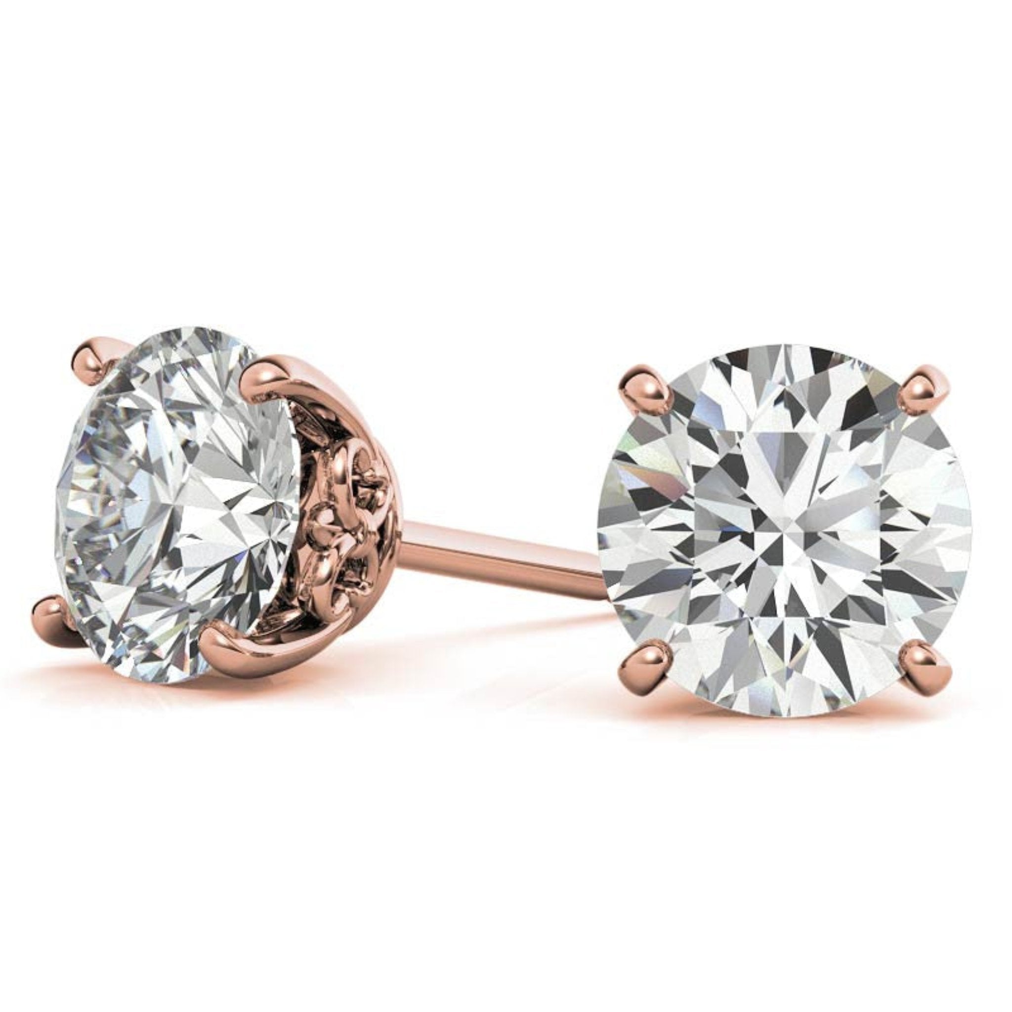 Sparkling Round Rose Gold Silver Solitaire Earring For Woman