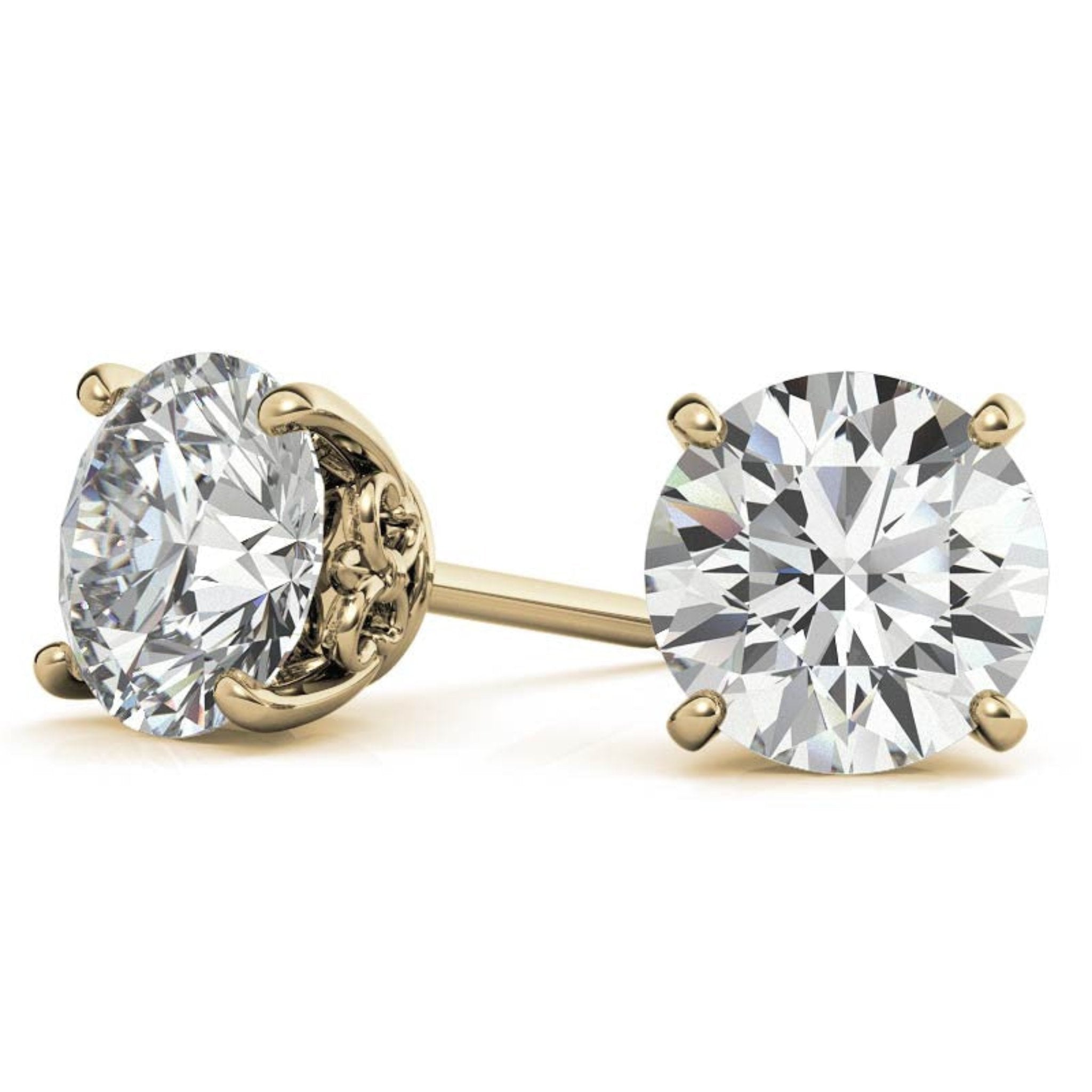 Timeless Round Yellow Gold Silver Solitaire Earring For Woman