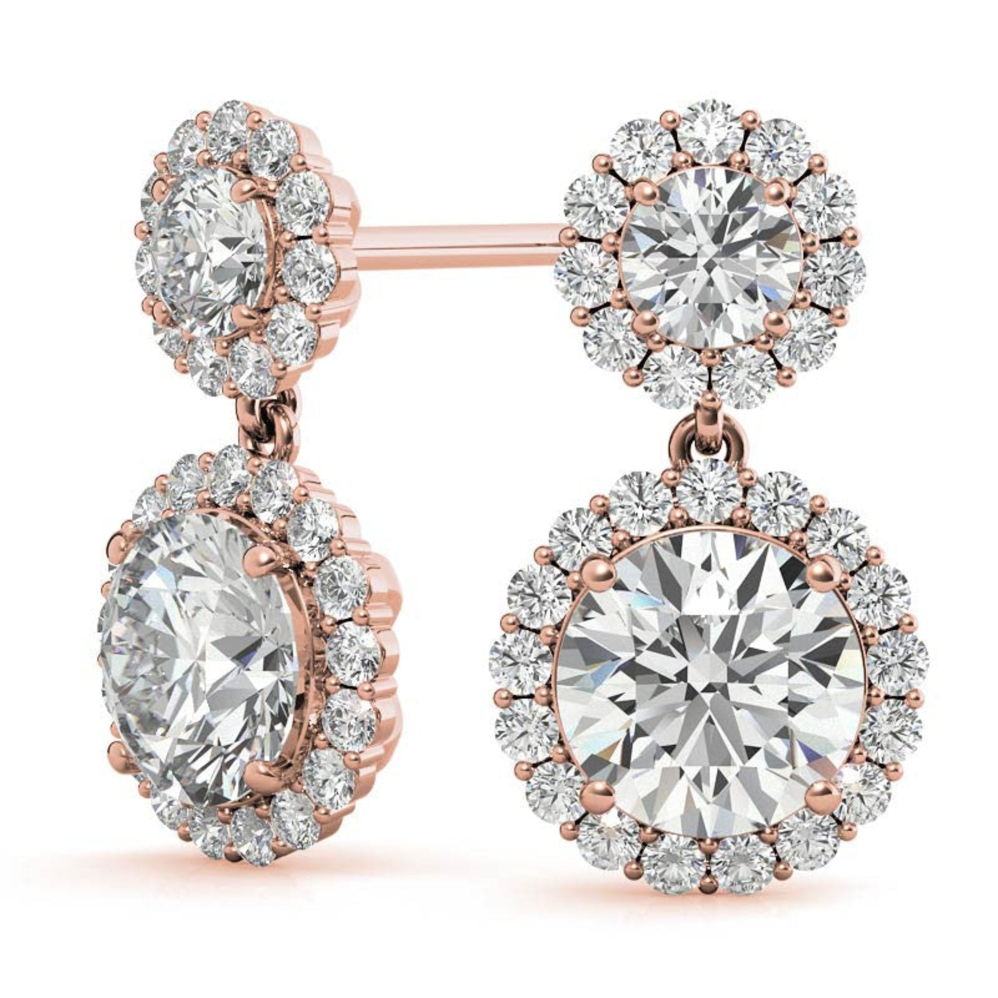 Stunning Double Halo Rose Gold Silver Dangling Earrings For Woman