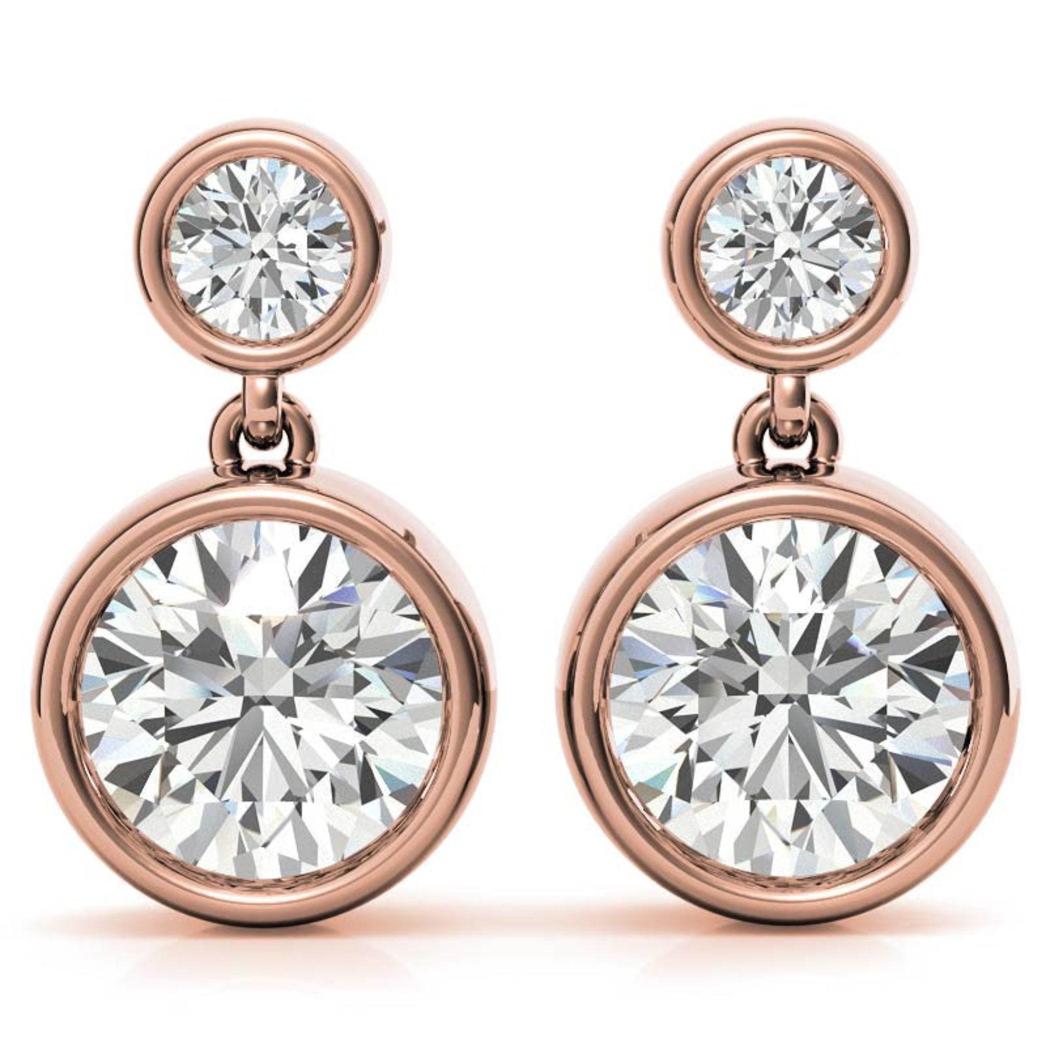 Brilliant-Cut Two-Tier Drop Rose Gold Silver Bezel Dangle Earring For Woman