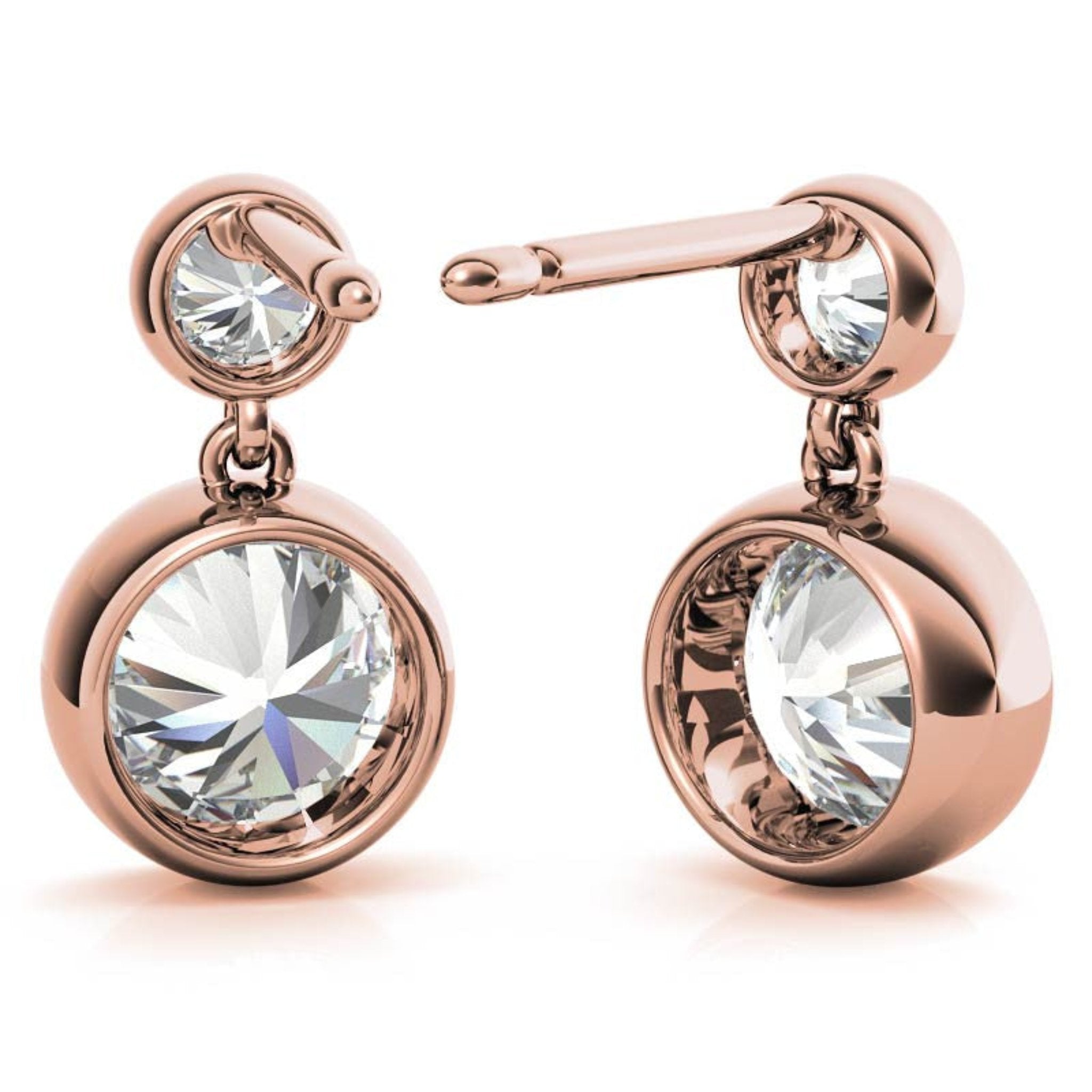 Brilliant-Cut Two-Tier Drop Rose Gold Silver Bezel Dangle Earring For Woman