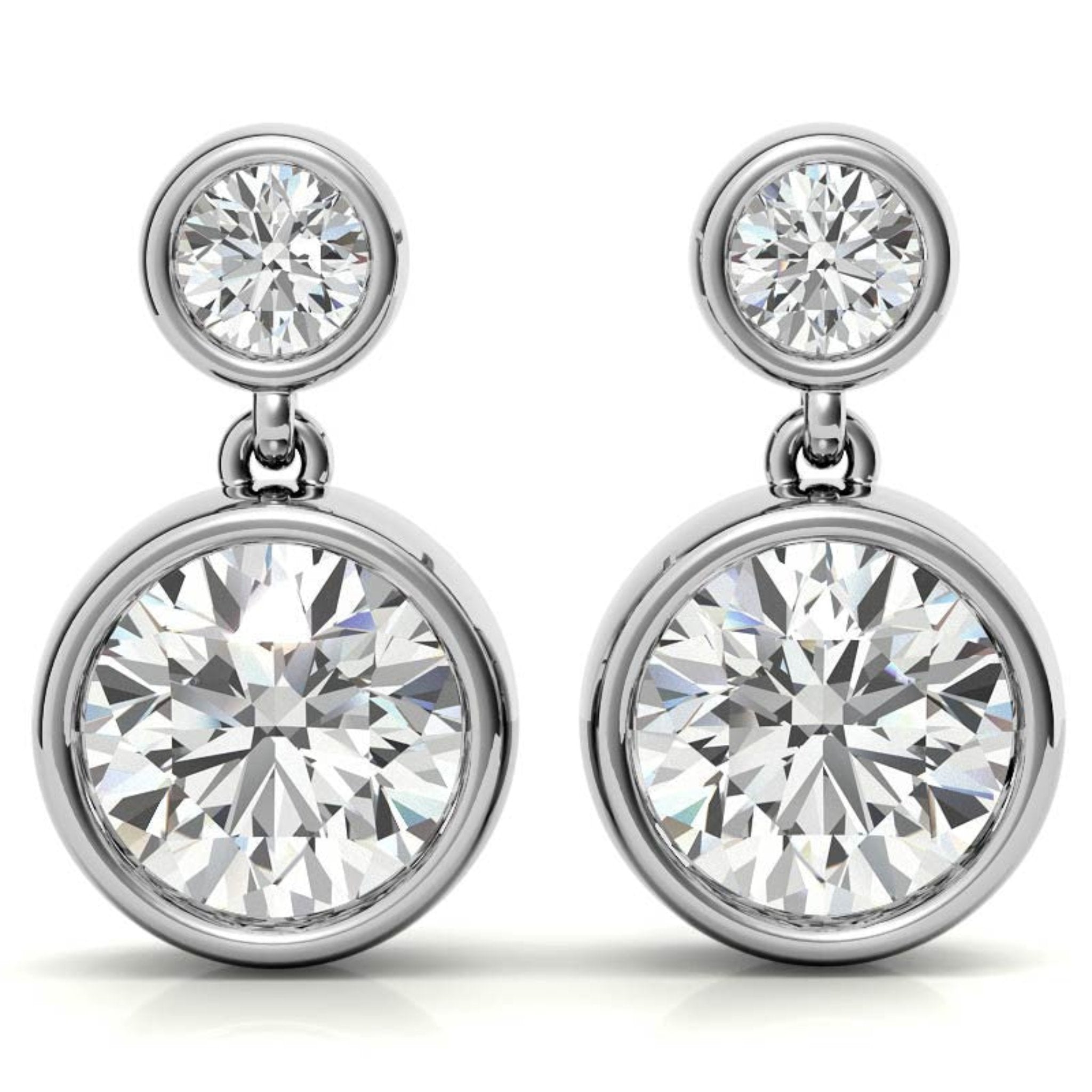 Double Circular White Gold Silver Classic Bezel Dangle Earring For Woman