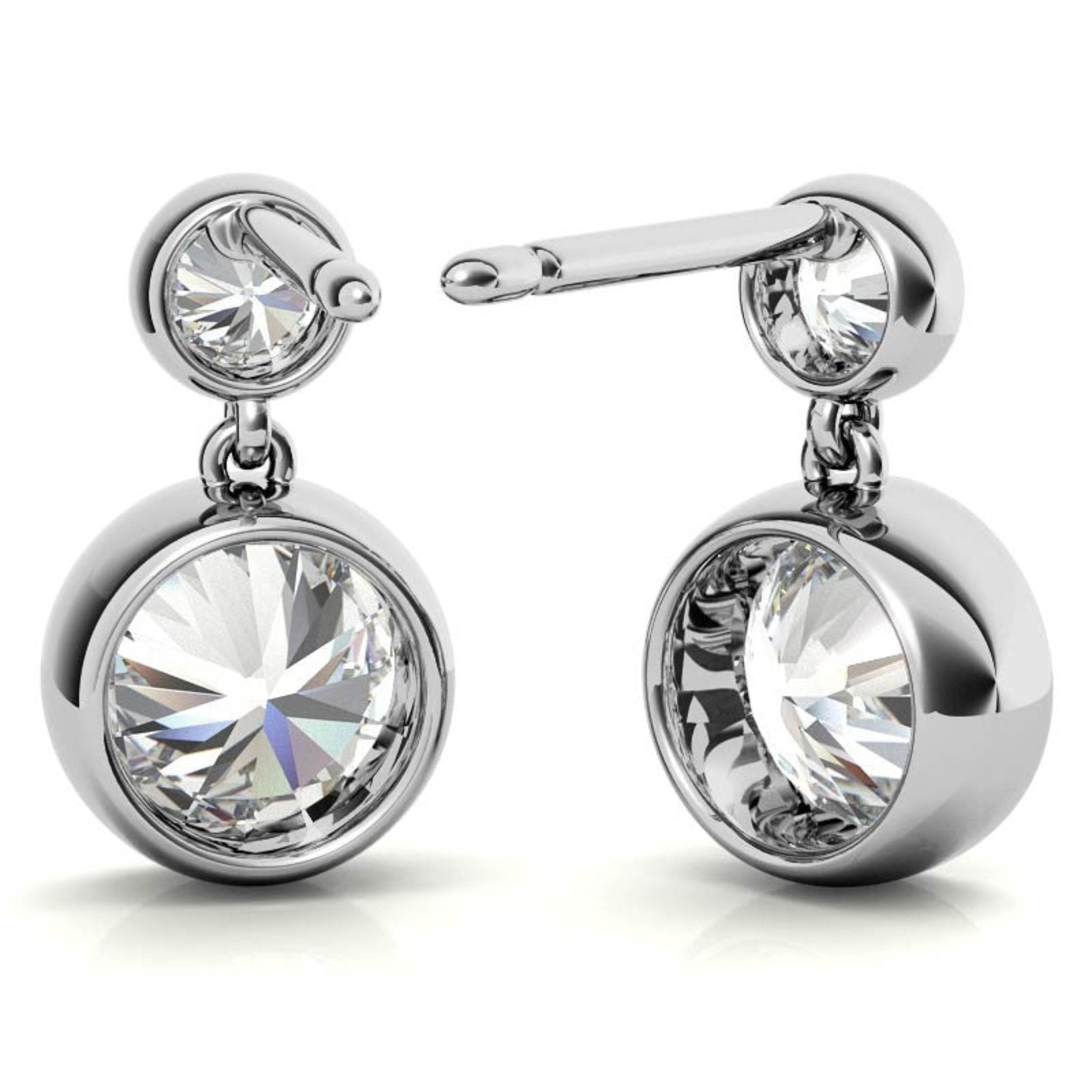 Double Circular White Gold Silver Classic Bezel Dangle Earring For Woman