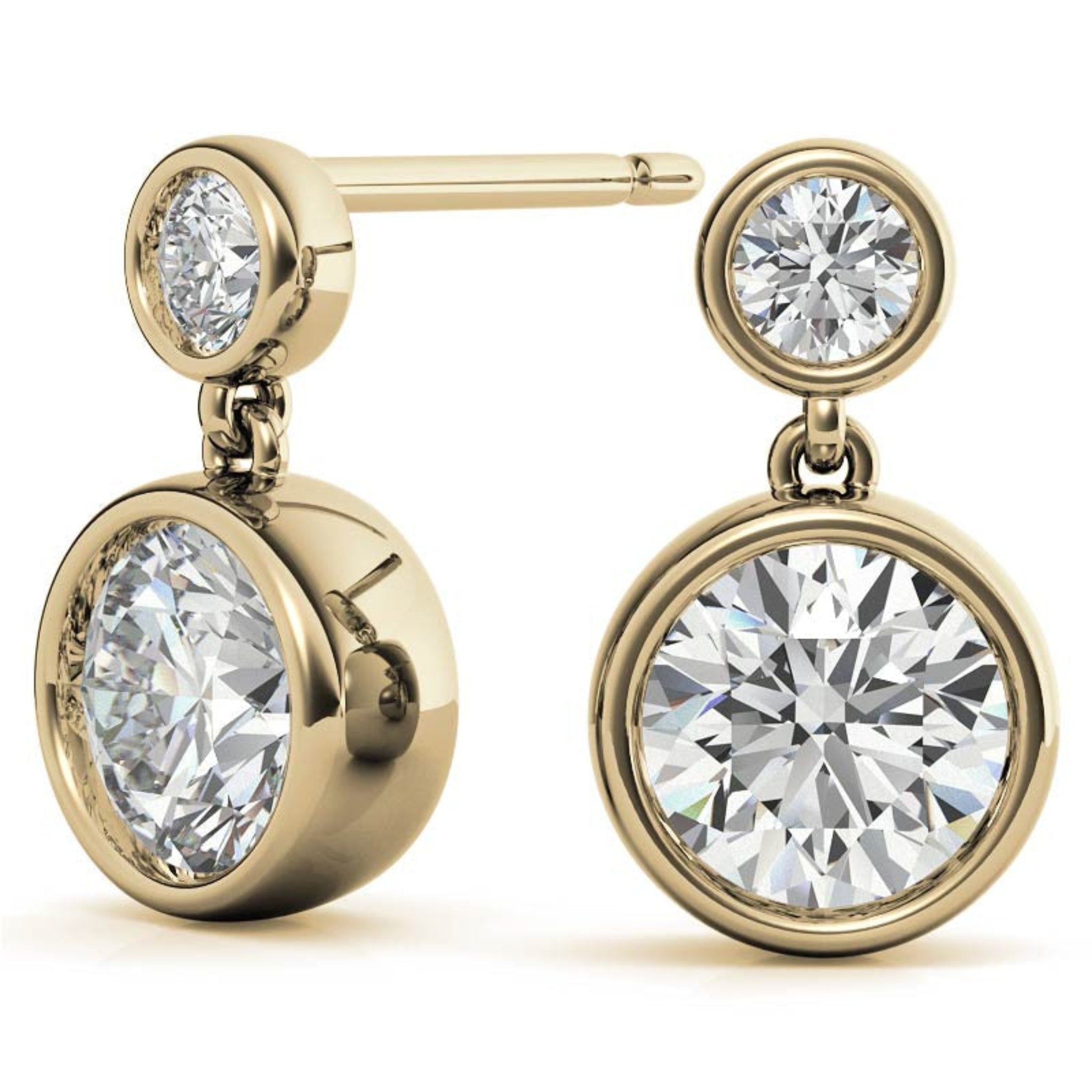 Luxurious Double Circular Yellow Gold Silver Bezel-Set Dangling Earrings For Woman