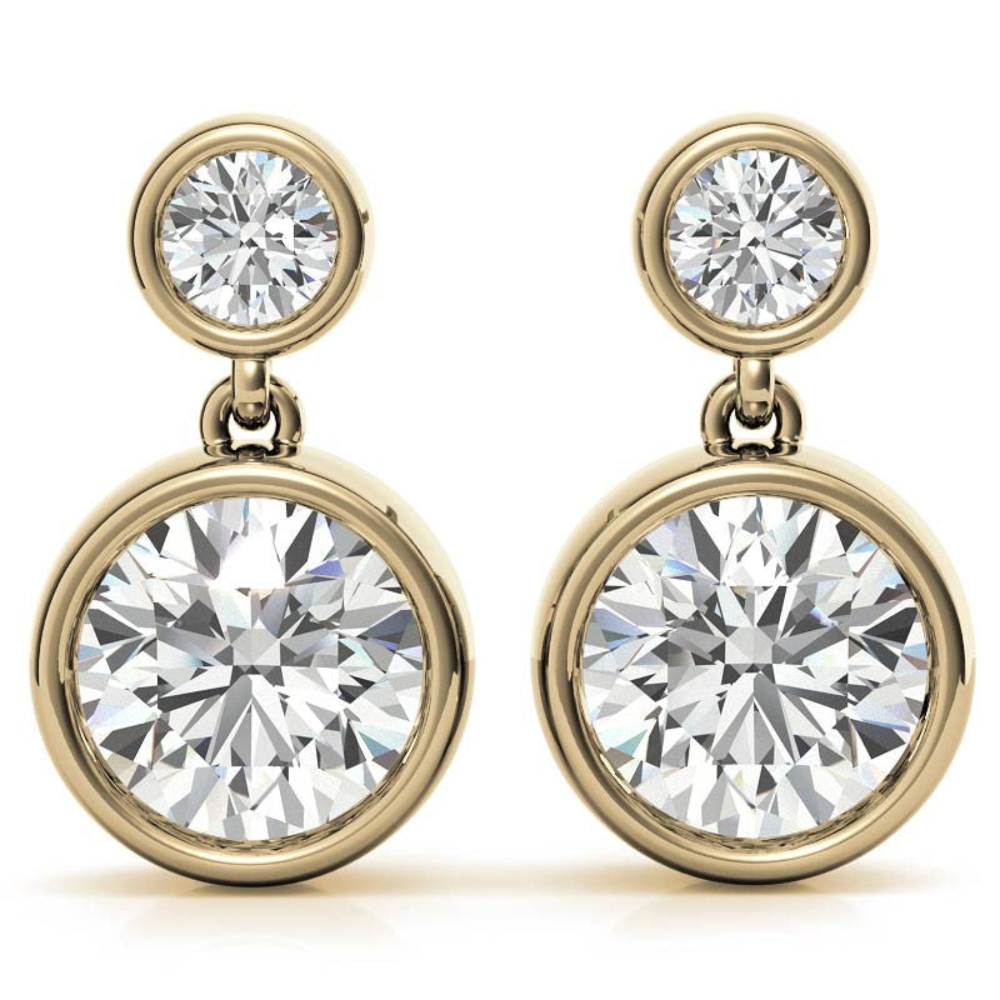 Luxurious Double Circular Yellow Gold Silver Bezel-Set Dangling Earrings For Woman