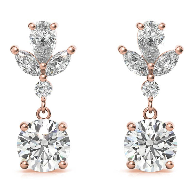 Buy Radiant Elegance: 18k Rose Gold Diamond Dangle Drop Earrings Online |  Madanji Meghraj