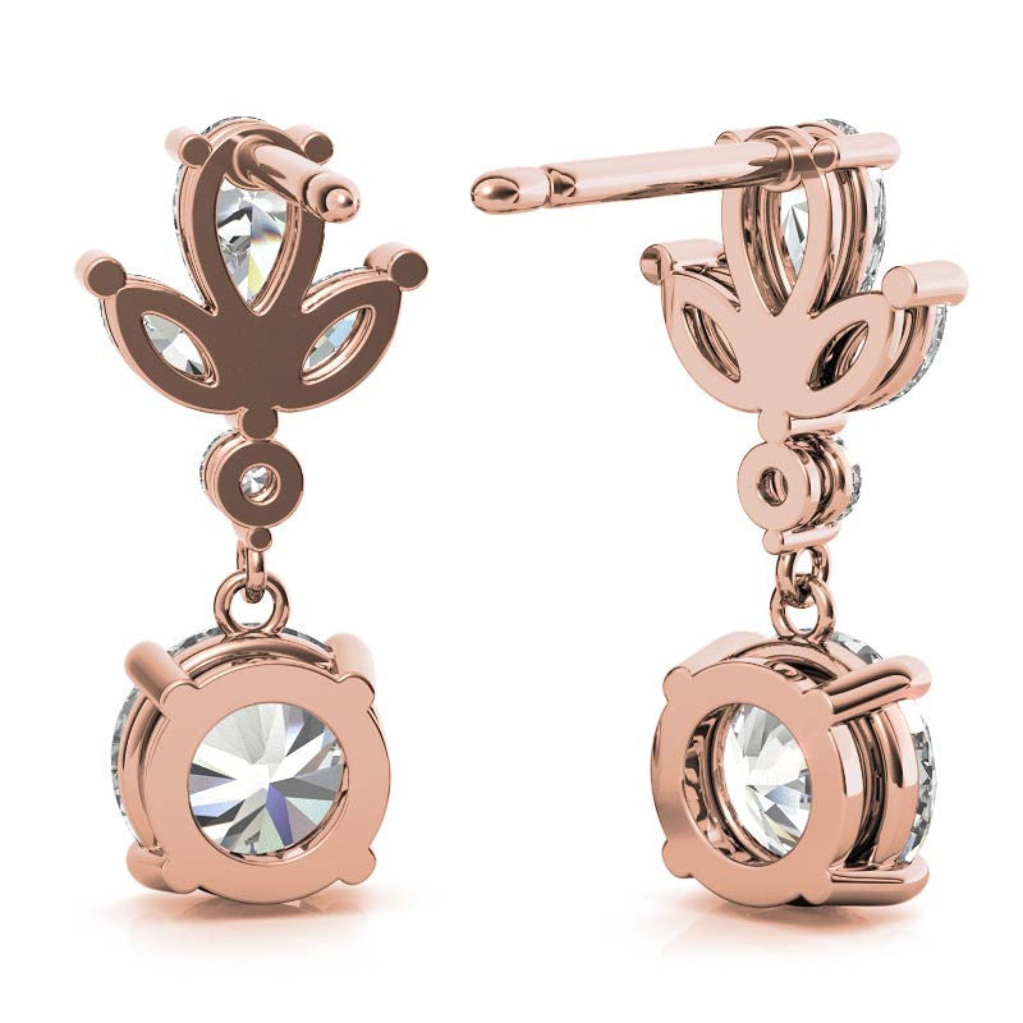 Lustrous Round Floral Rose Gold Silver Solitaire Dangle Drop Earring For Woman