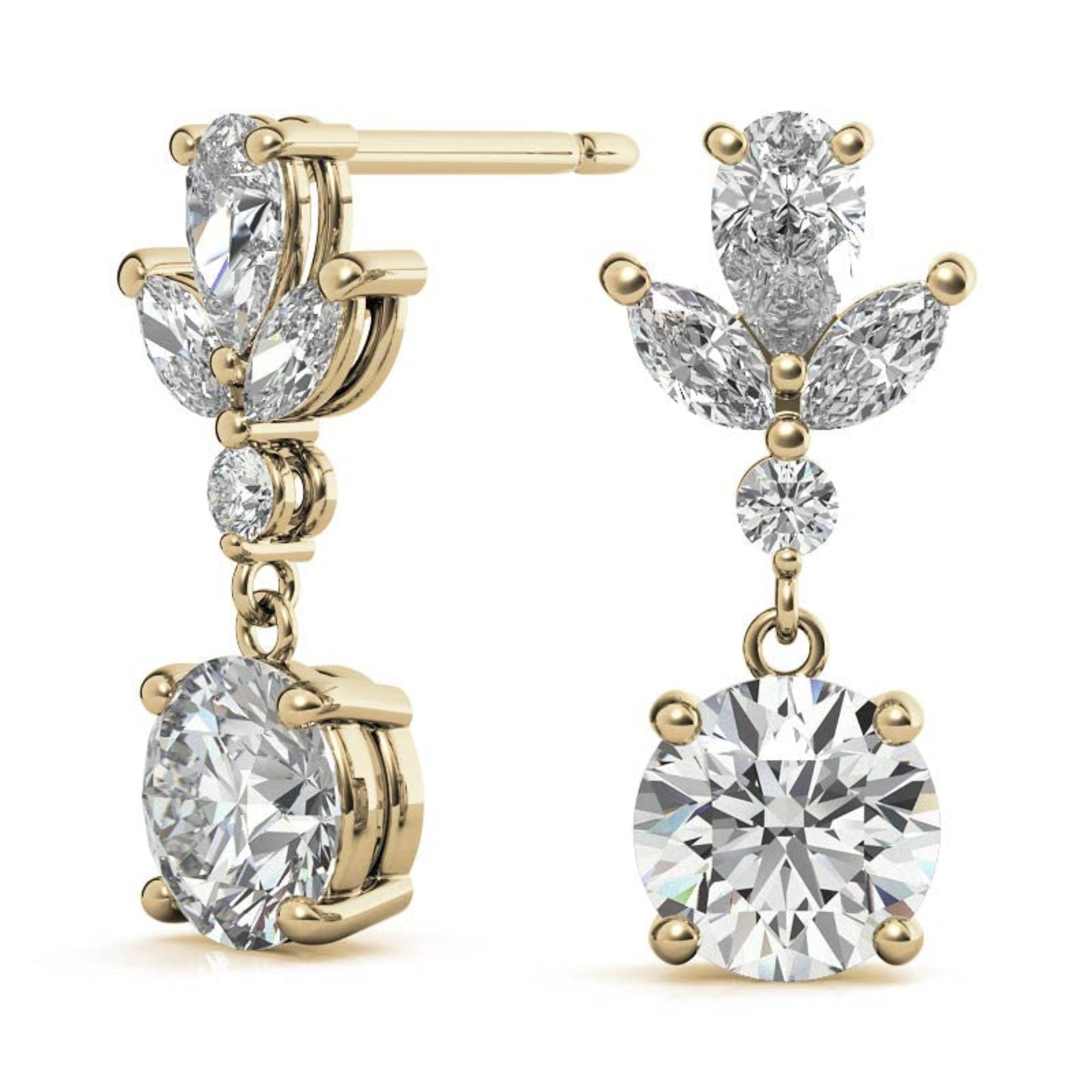 Marquise Cut Floral Yellow Gold Silver Solitaire Dangle Drop Earring For Woman