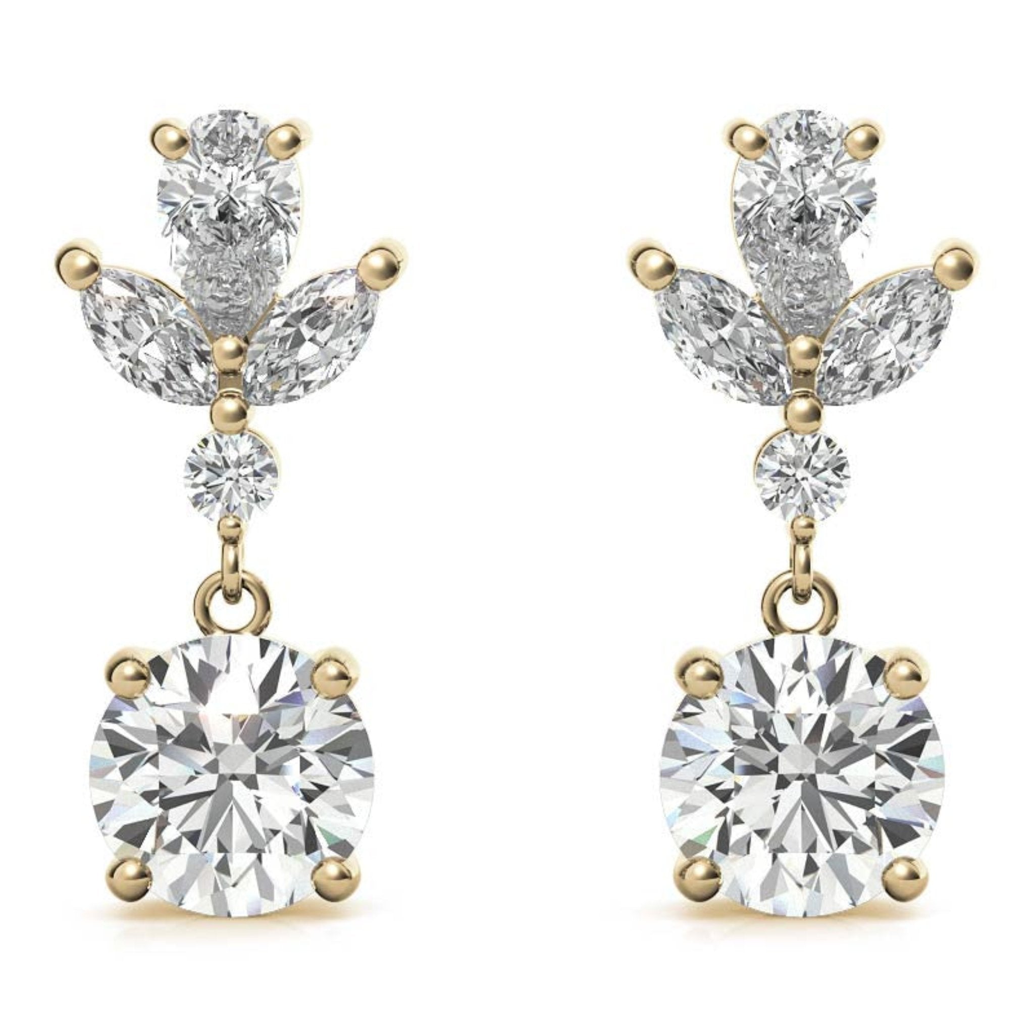 Marquise Cut Floral Yellow Gold Silver Solitaire Dangle Drop Earring For Woman