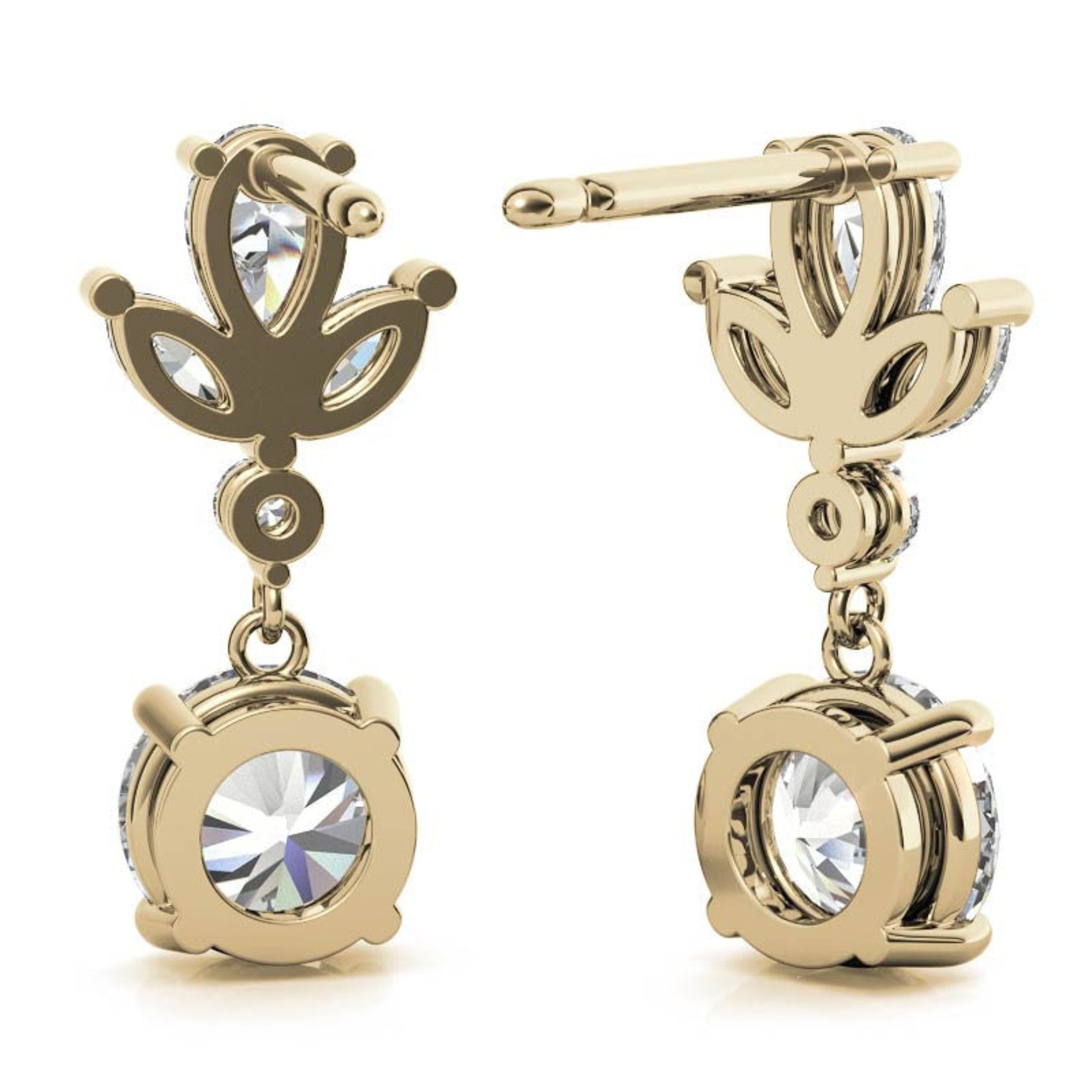 Marquise Cut Floral Yellow Gold Silver Solitaire Dangle Drop Earring For Woman