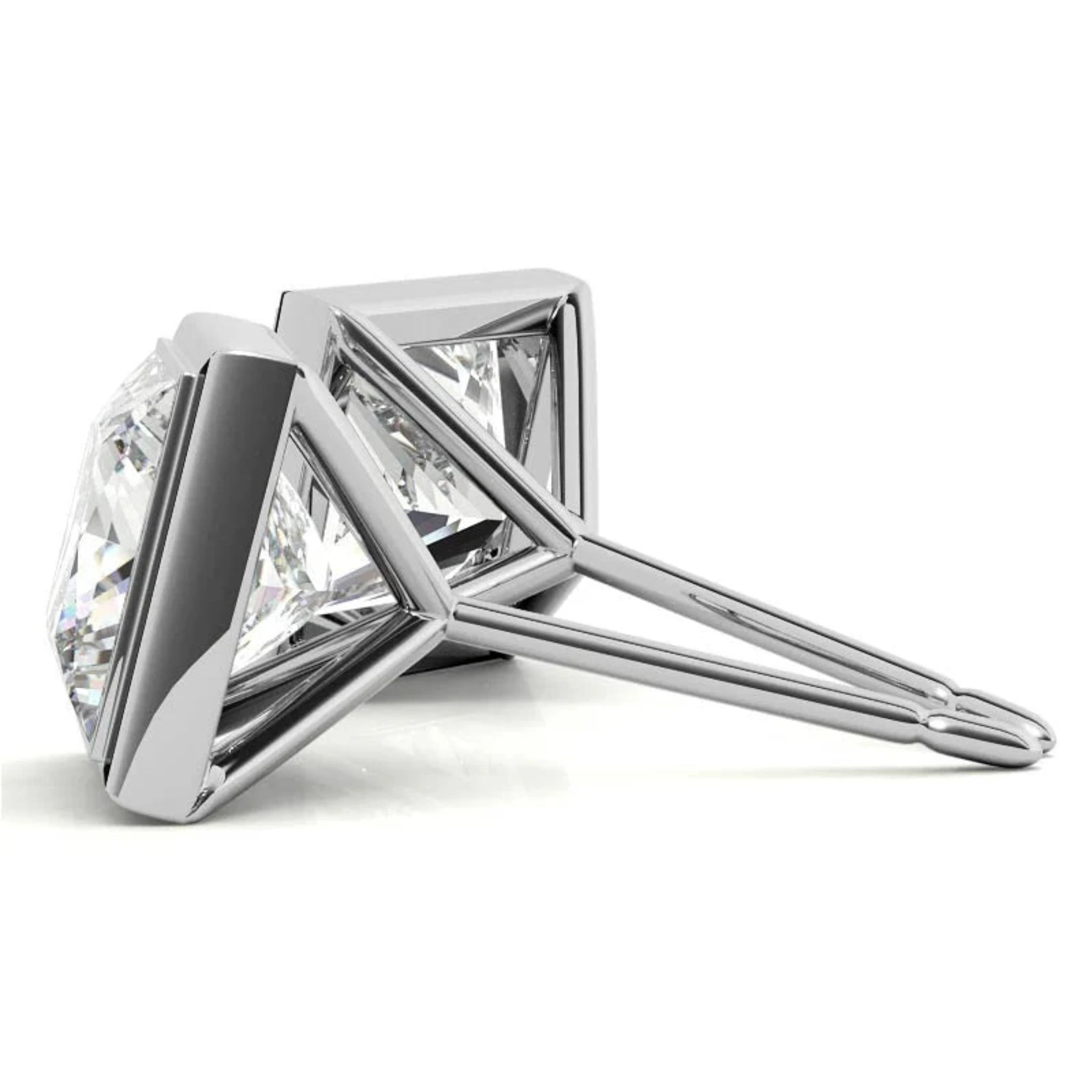 Dazzling Square-Cut White Gold Silver Bezel-set Earring For Woman