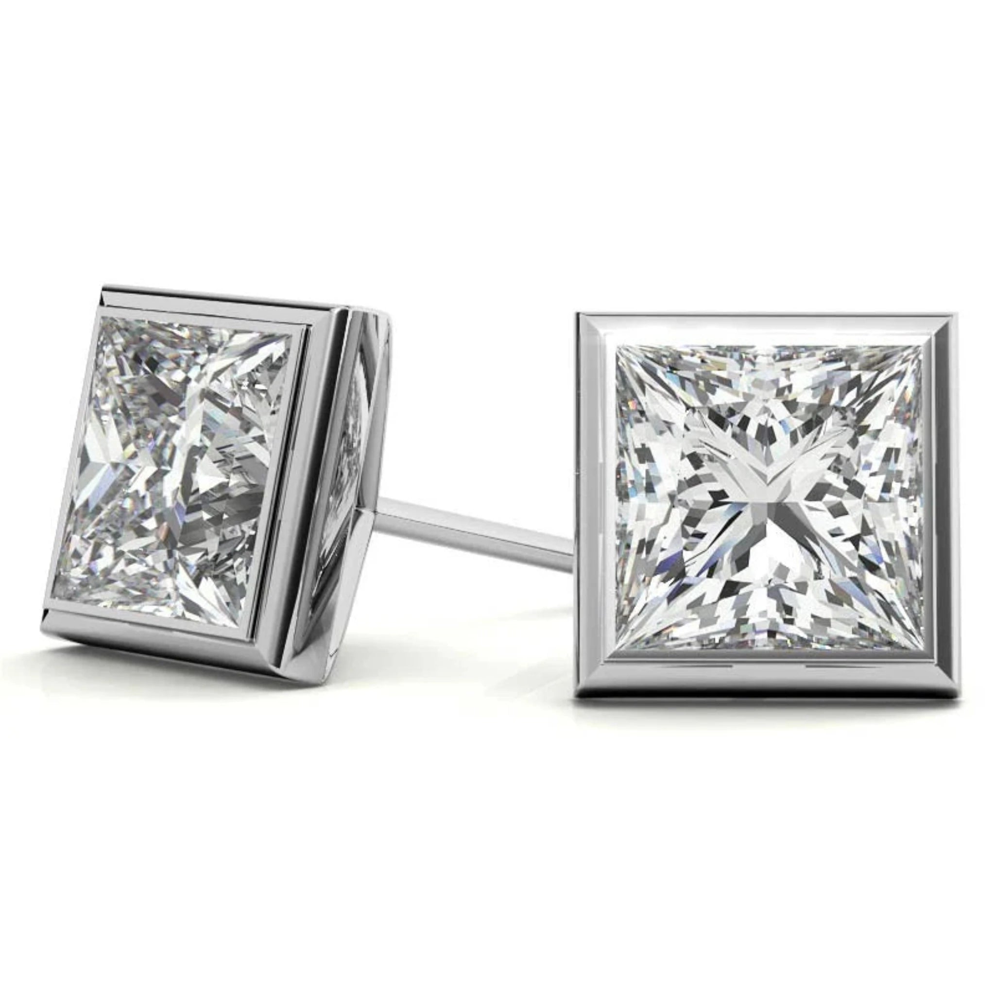 Dazzling Square-Cut White Gold Silver Bezel-set Earring For Woman