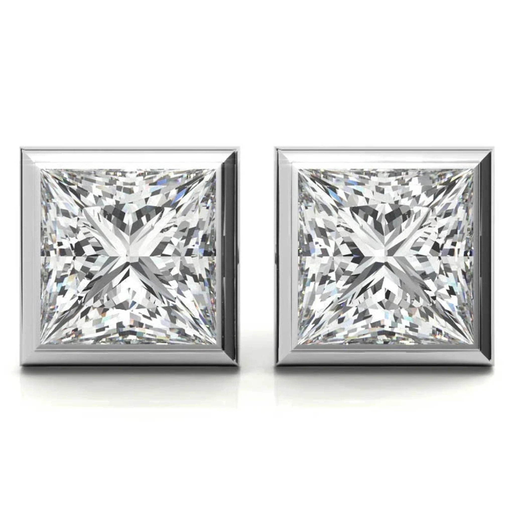 Dazzling Square-Cut White Gold Silver Bezel-set Earring For Woman