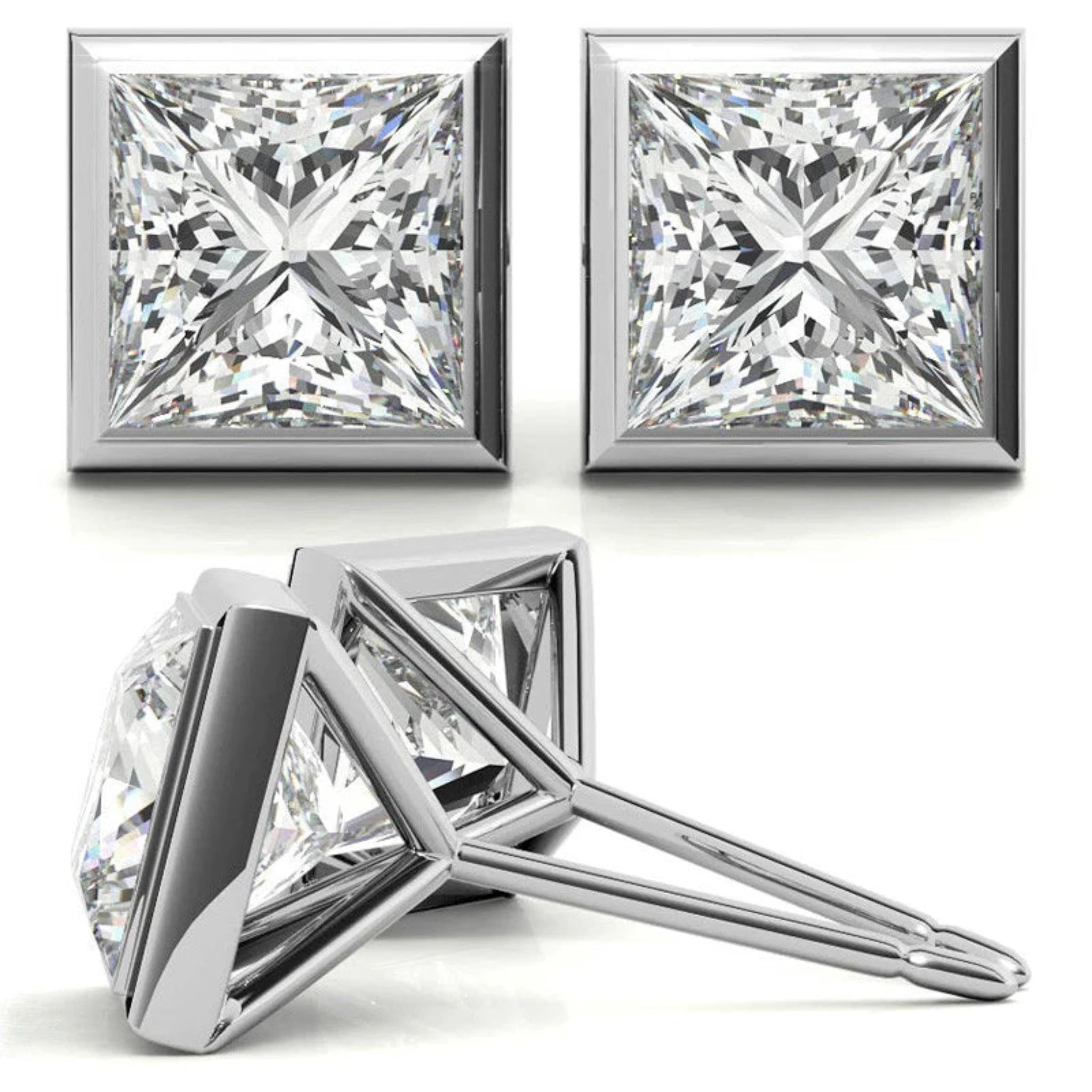 Dazzling Square-Cut White Gold Silver Bezel-set Earring For Woman