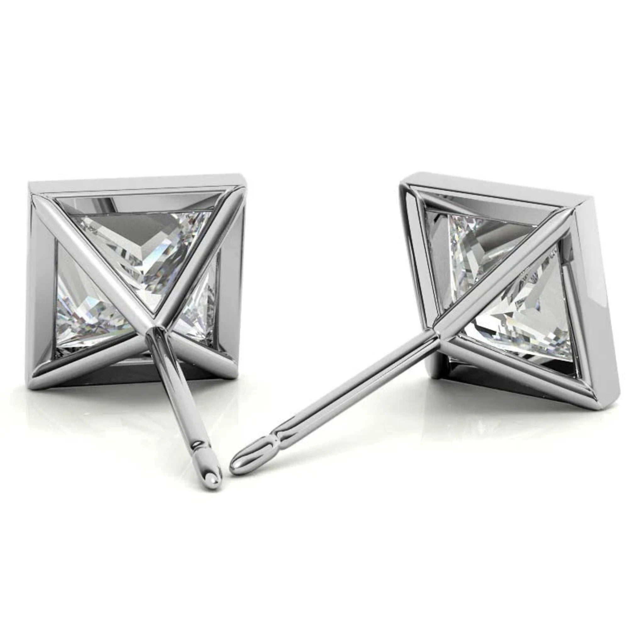 Dazzling Square-Cut White Gold Silver Bezel-set Earring For Woman