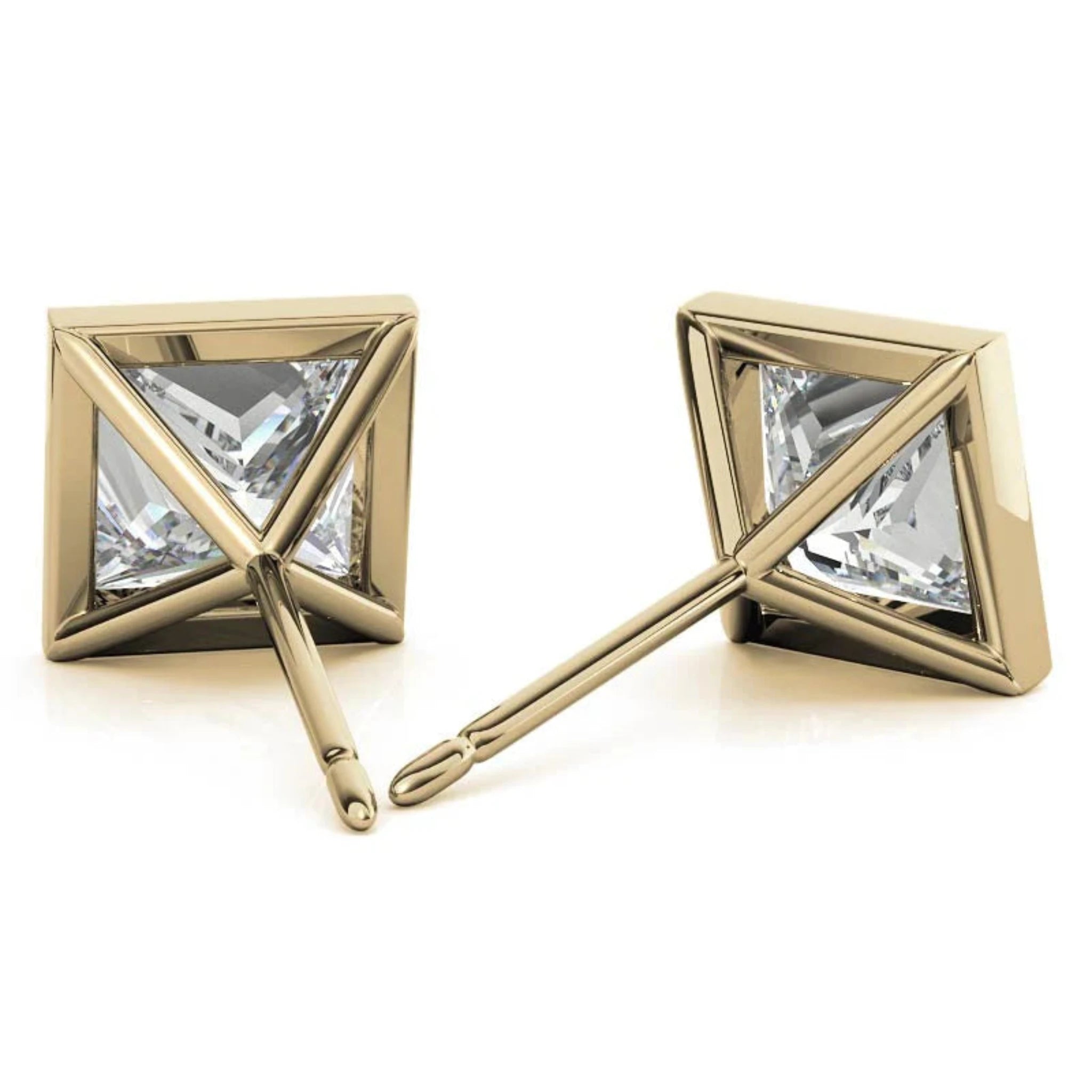 Sophisticated Square-Cut Yellow Gold Silver Bezel-set Earring For Woman