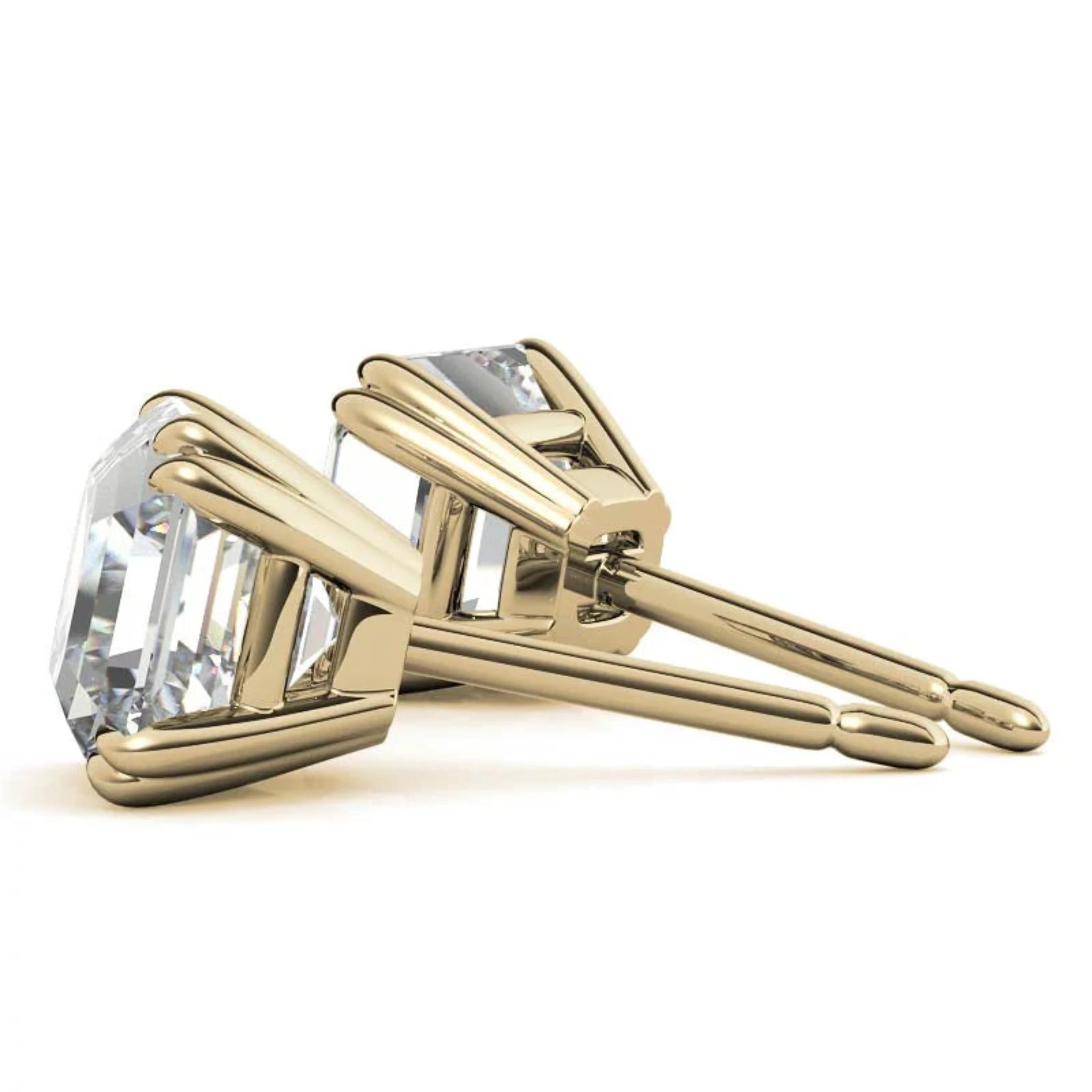 Asscher-Cut Solitaire Yellow Gold Silver Double Prong-Set Earring For Woman