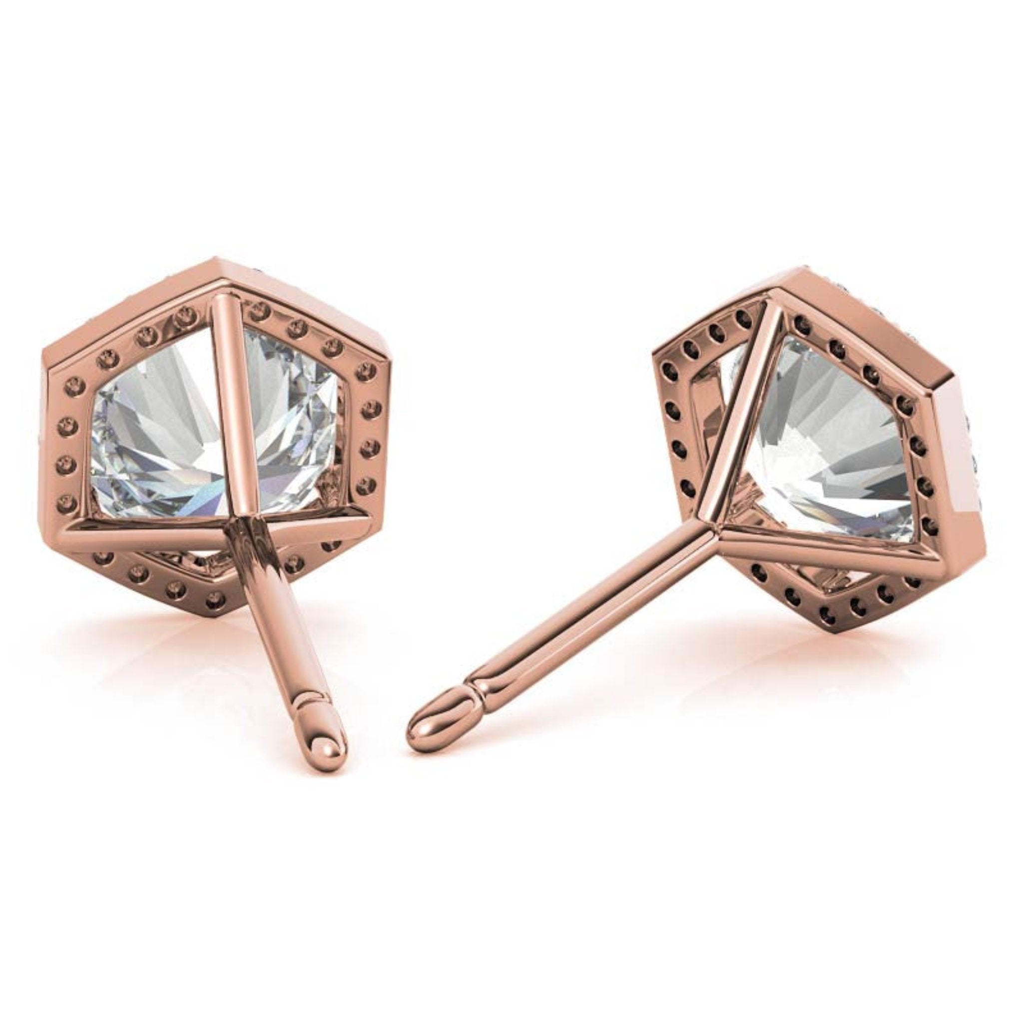 Adorable Hexagonal Round Halo Rose Gold Silver Studs Earring For Woman