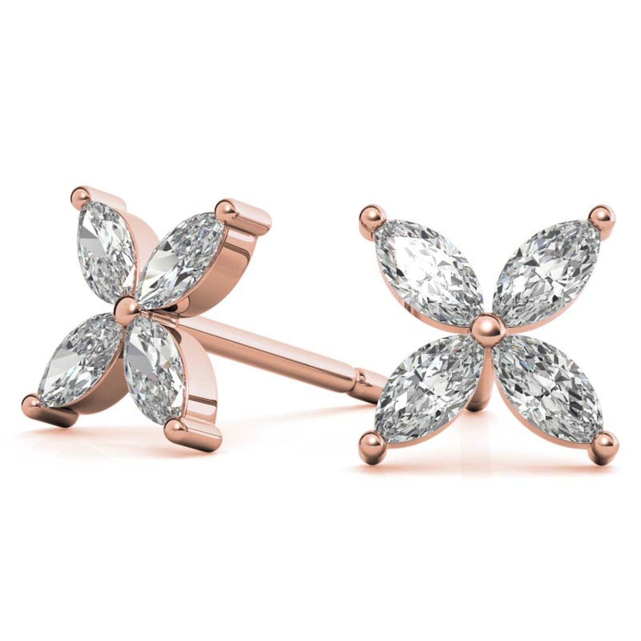 Elegant Four-Petal Rose Gold Silver Marquise-Cut Earring For Woman