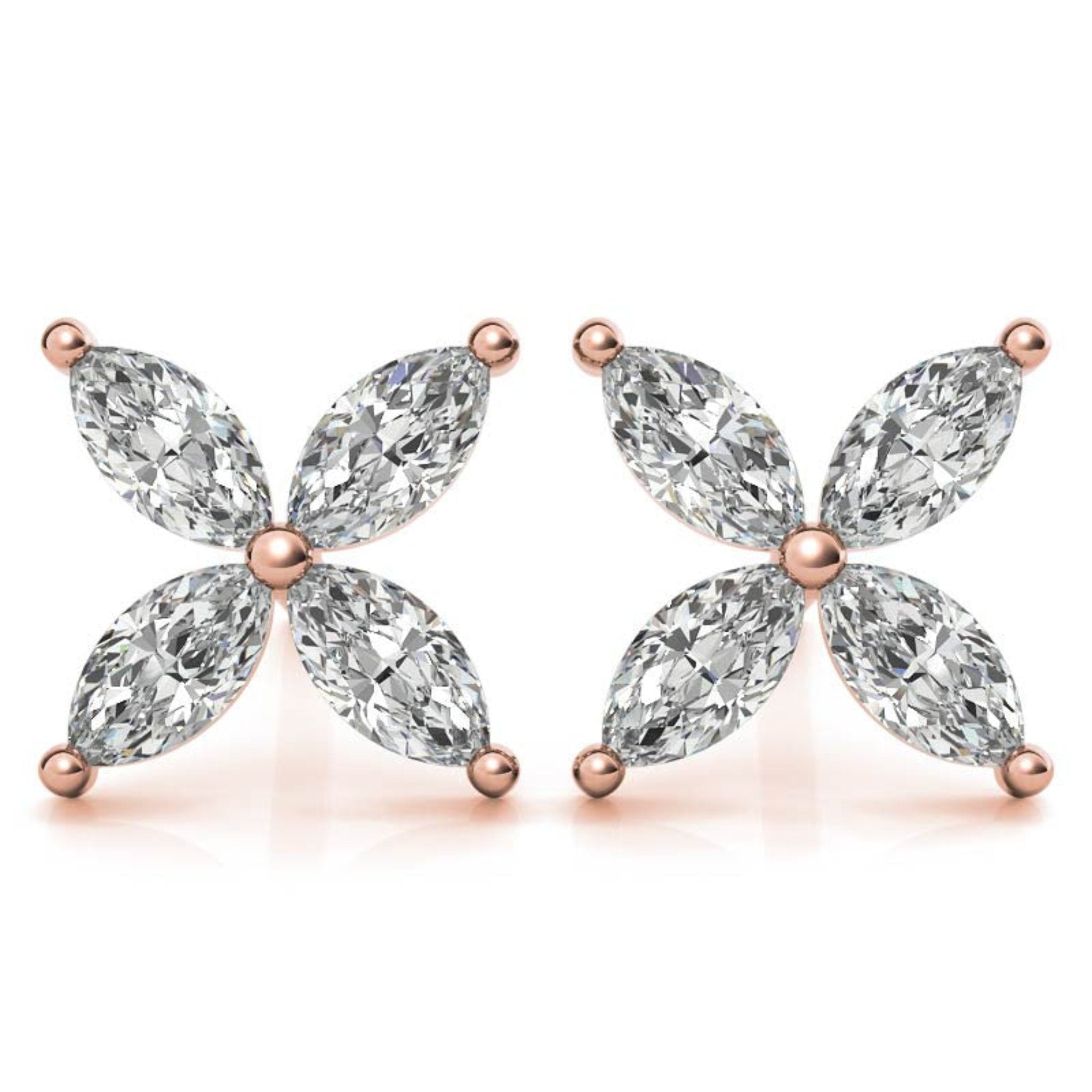 Elegant Four-Petal Rose Gold Silver Marquise-Cut Earring For Woman