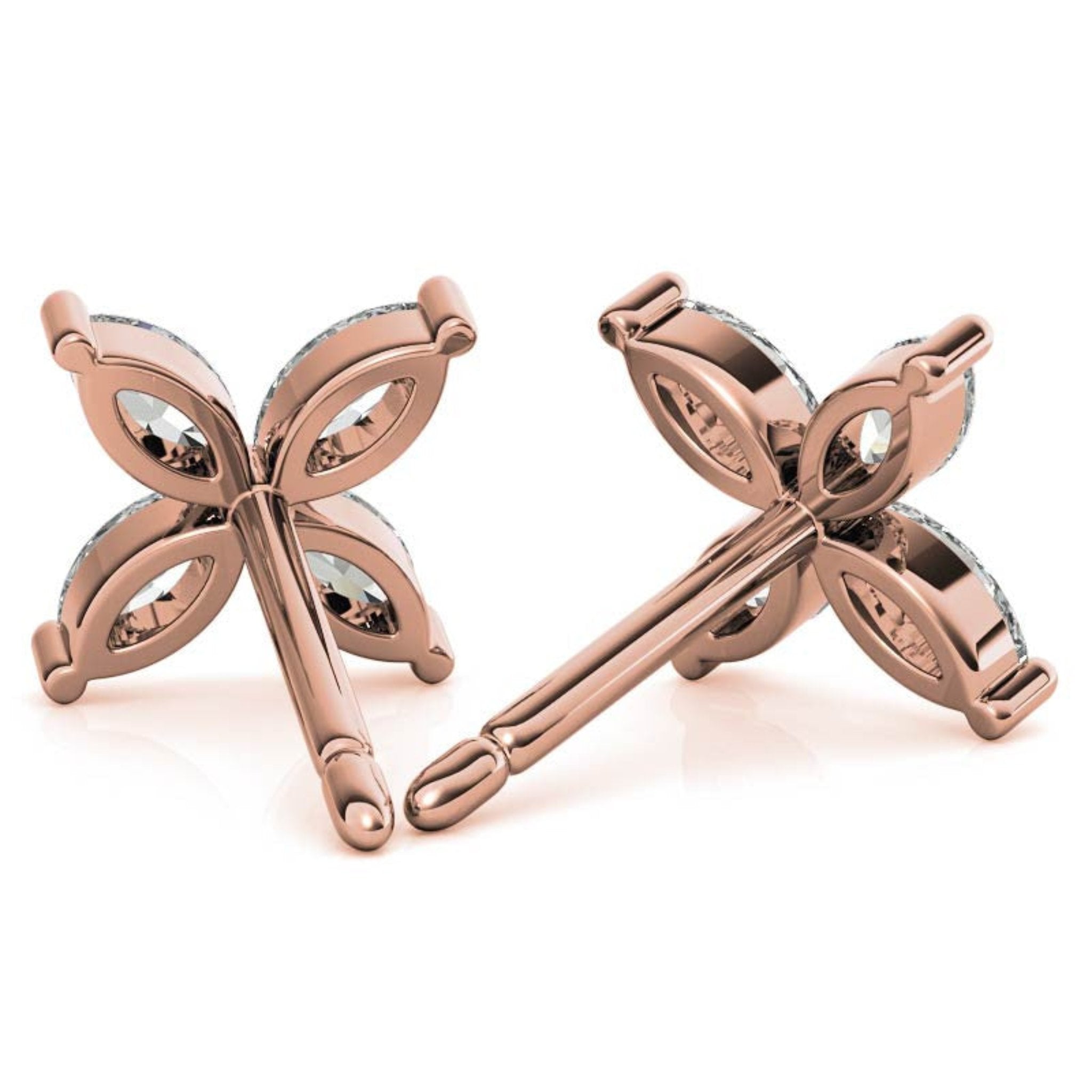 Elegant Four-Petal Rose Gold Silver Marquise-Cut Earring For Woman