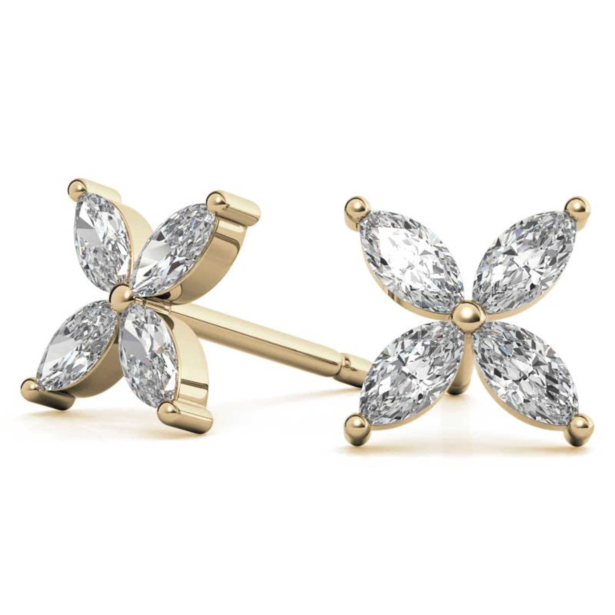 Modern Flower Petal Yellow Gold Silver Marquise-Cut Earring For Woman